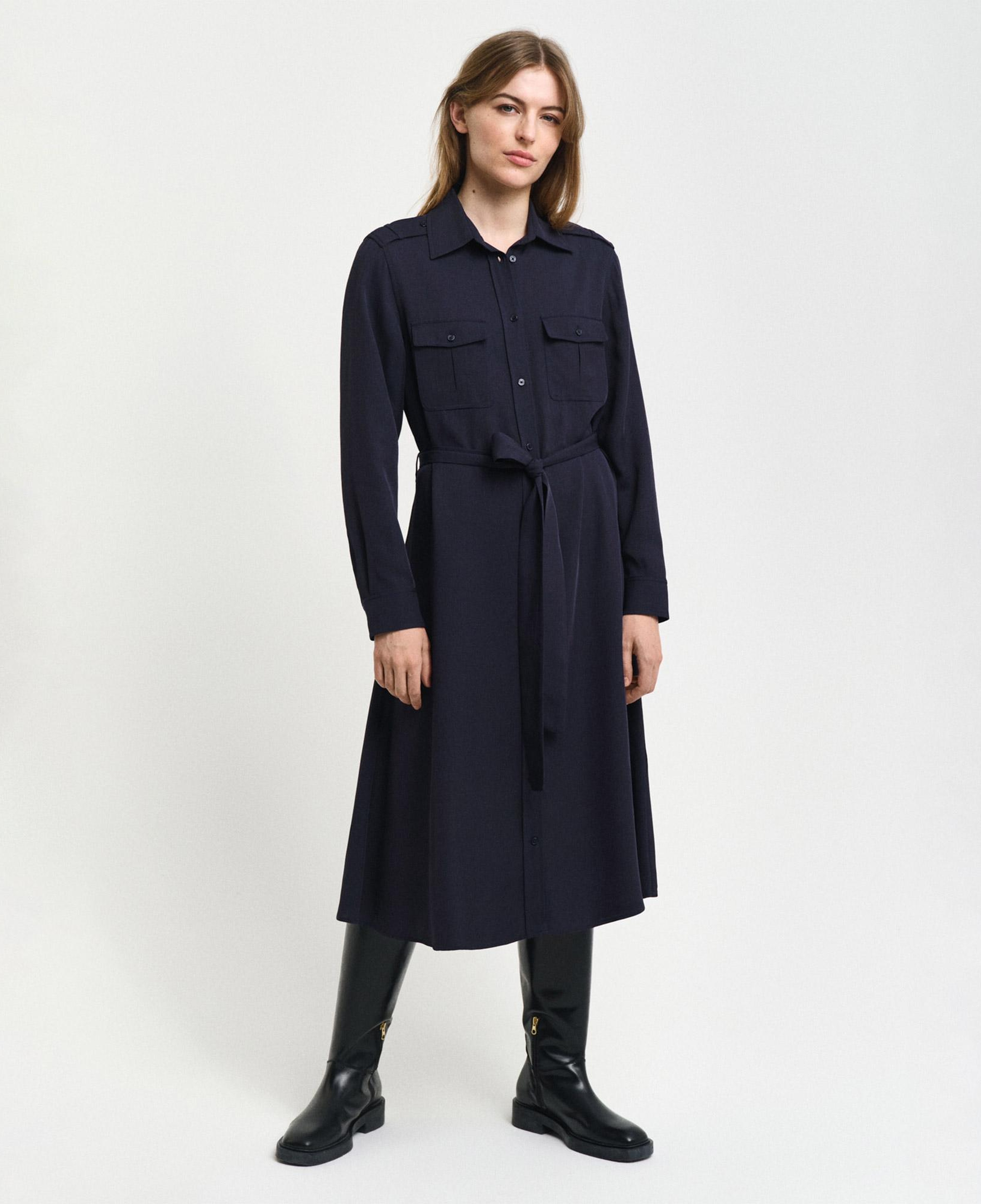 GANT Kadın Lacivert Regular Fit Düğmeli Yaka Elbise