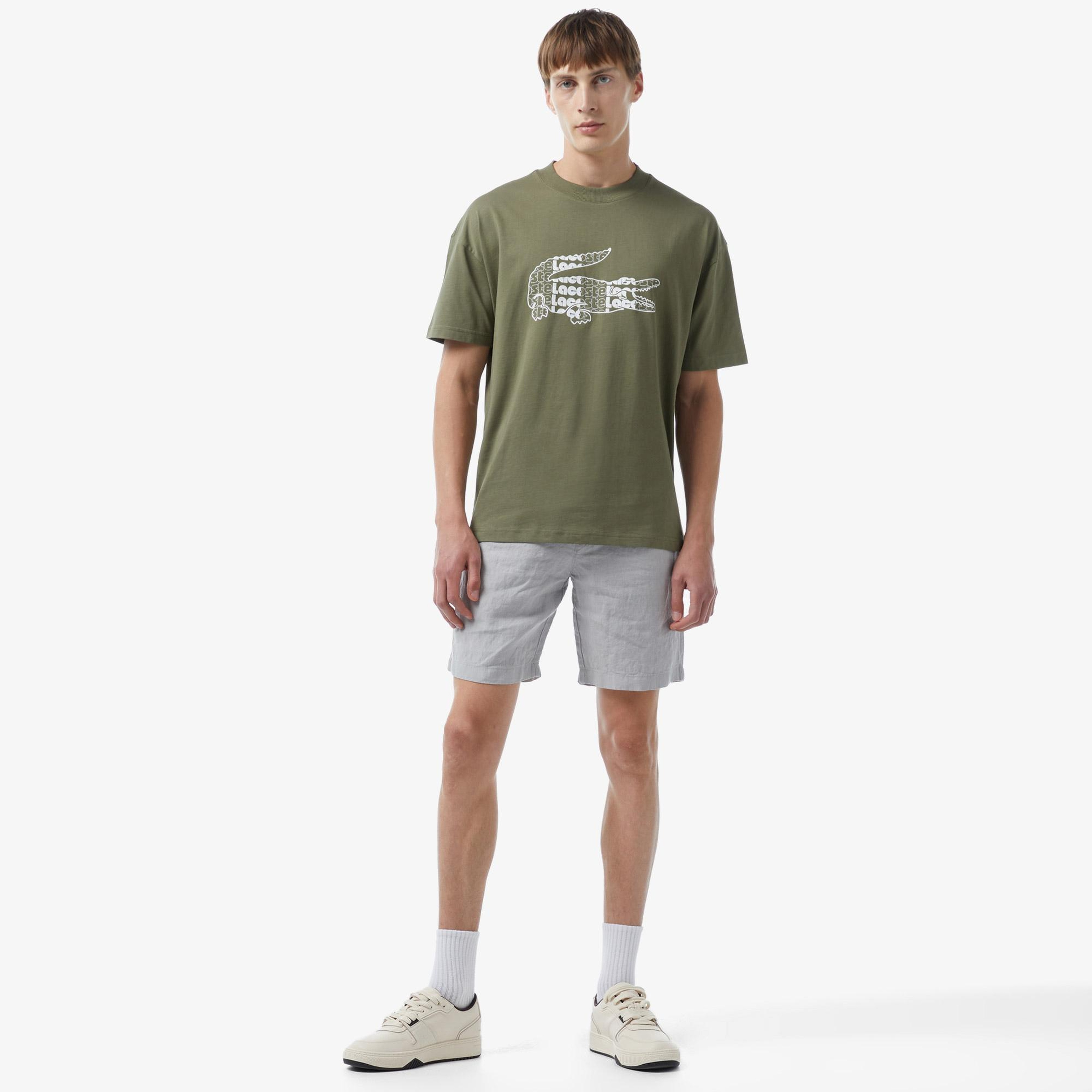 Erkek Slim Fit Keten Gri Bermuda