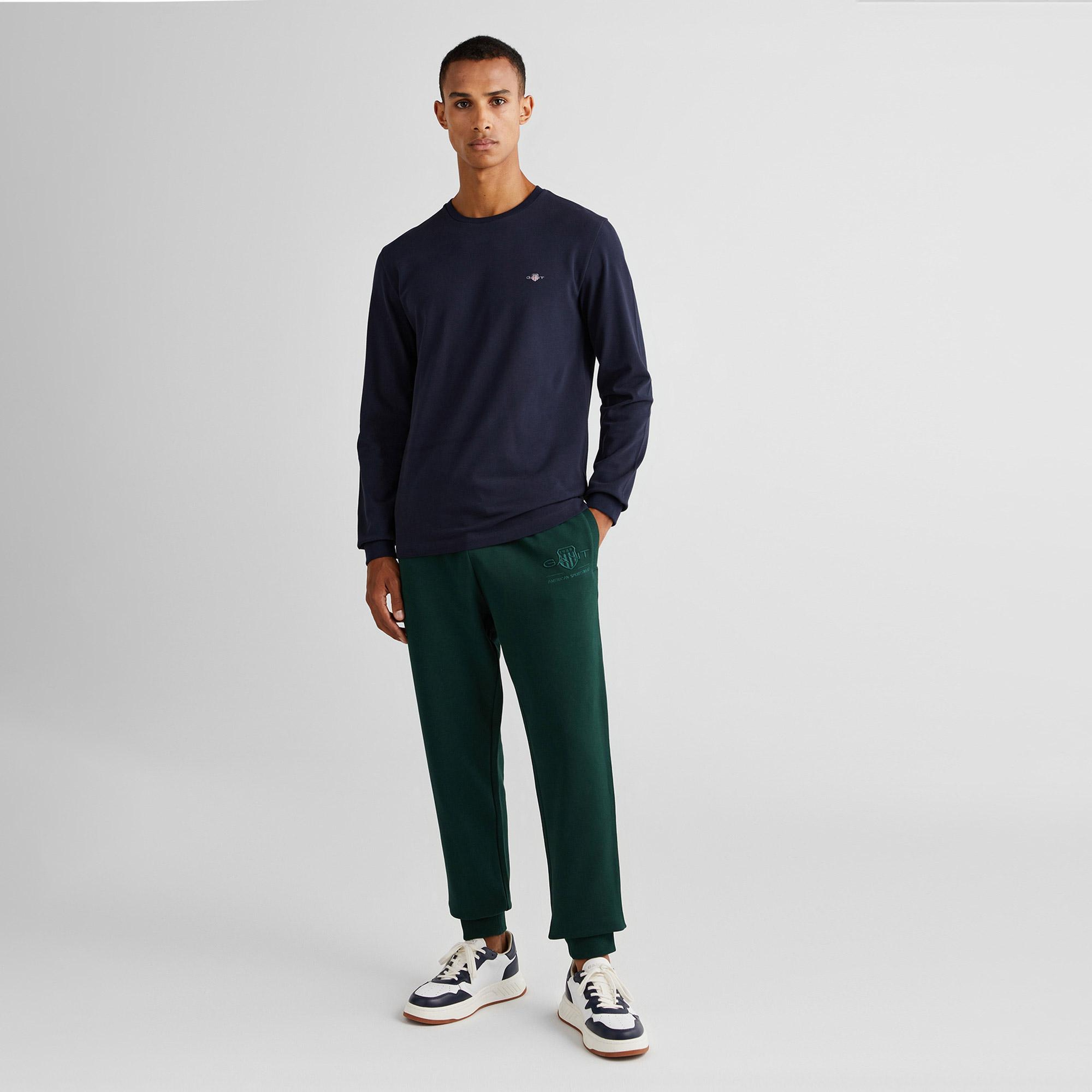 GANT Erkek Lacivert Slim Fit Bisiklet Yaka Uzun Kollu T-Shirt