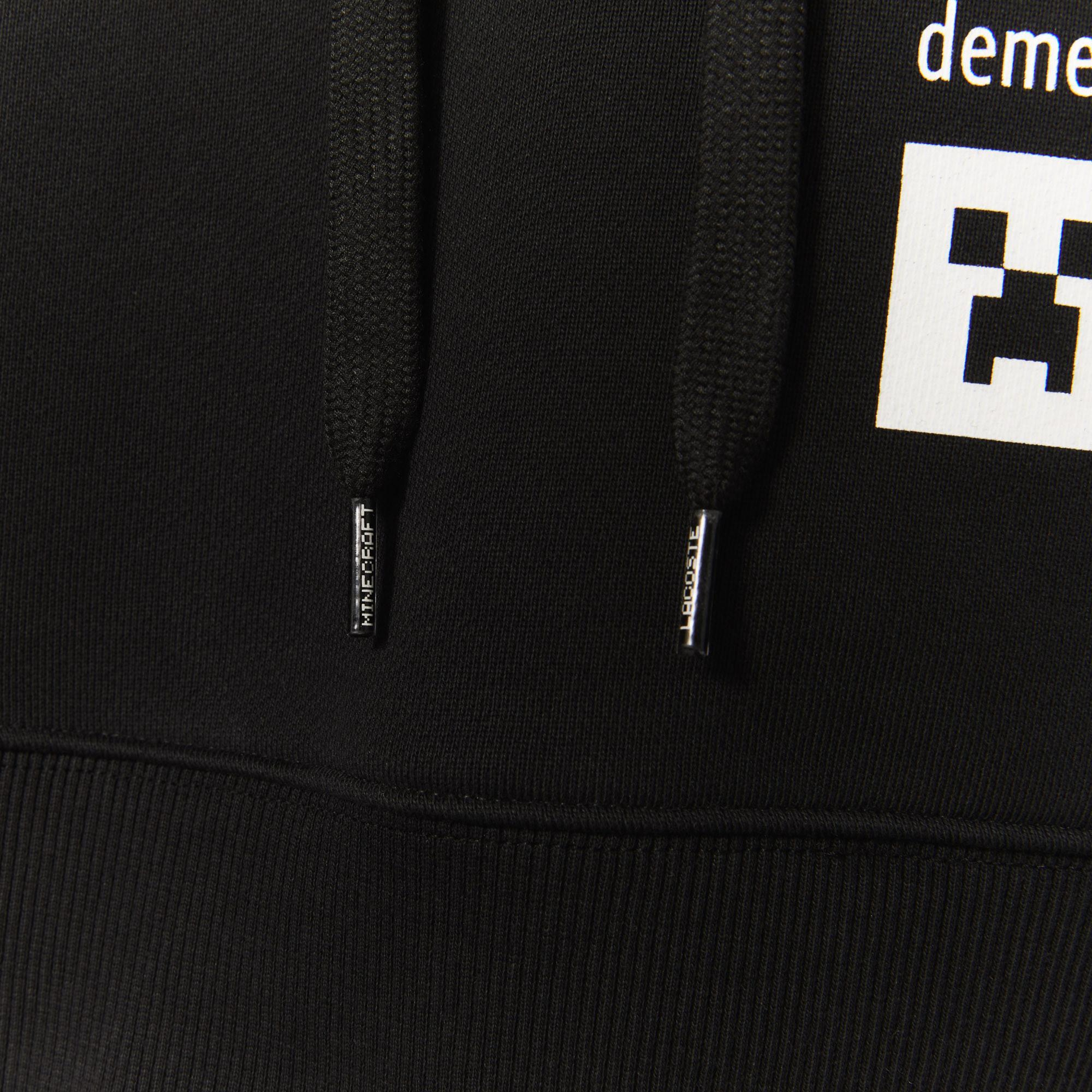 Lacoste X Minecraft Kadın Relaxed Fit Kapüşonlu Baskılı Siyah Sweatshirt