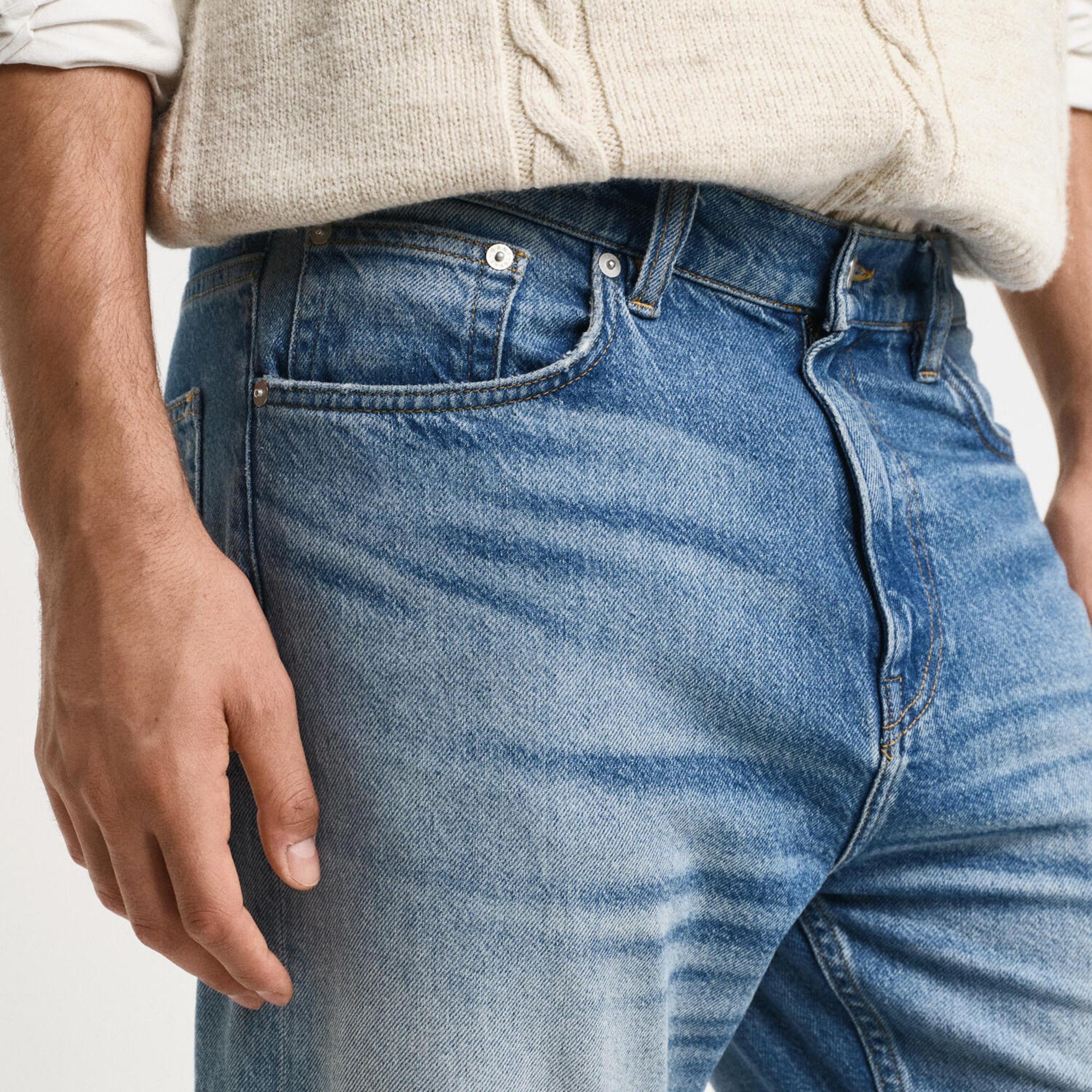 GANT Erkek Mavi Straight Fit Jean Pantolon
