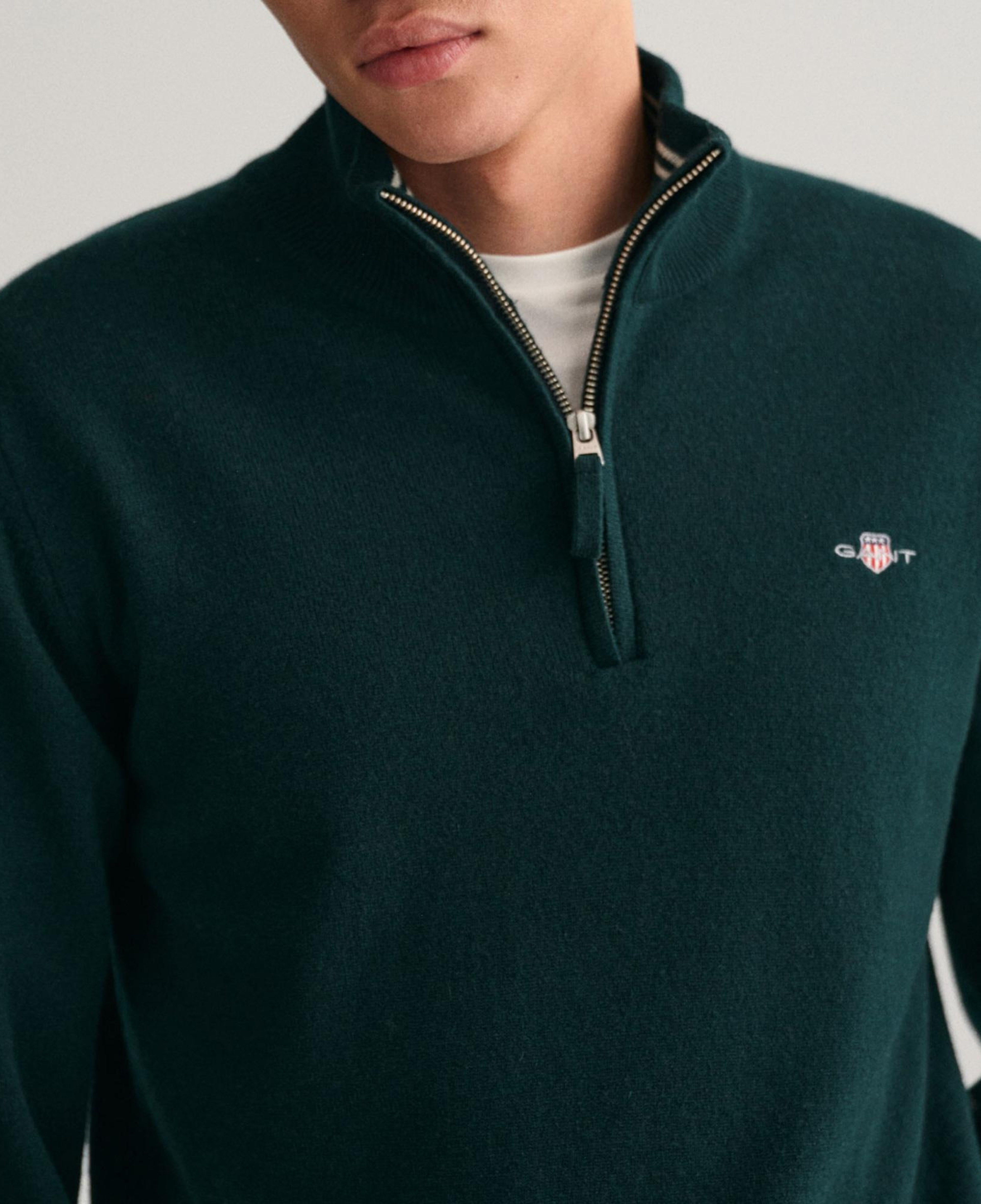 Gant Erkek Yeşil Regular Fit Yarım Fermuarlı Yün Kazak