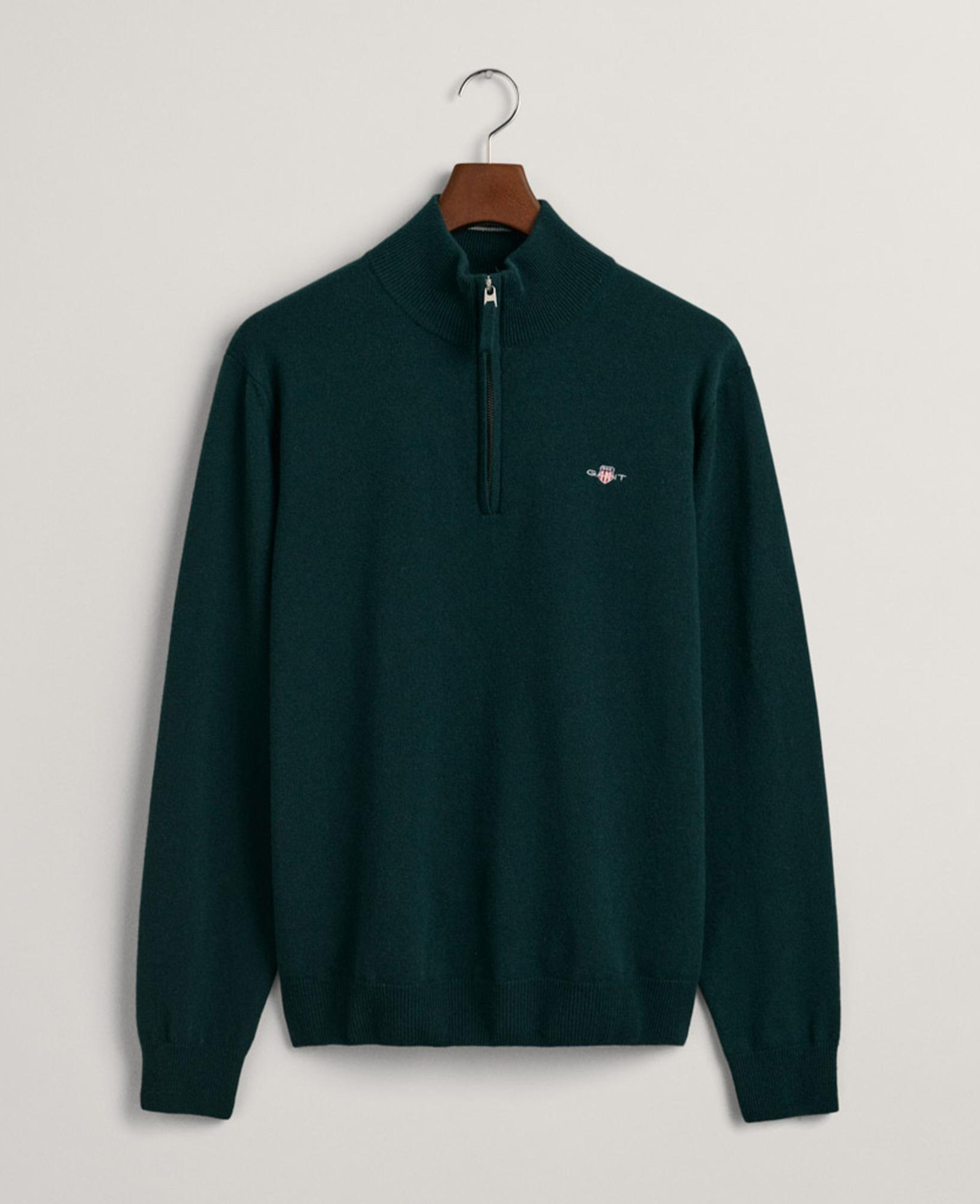 Gant Erkek Yeşil Regular Fit Yarım Fermuarlı Yün Kazak