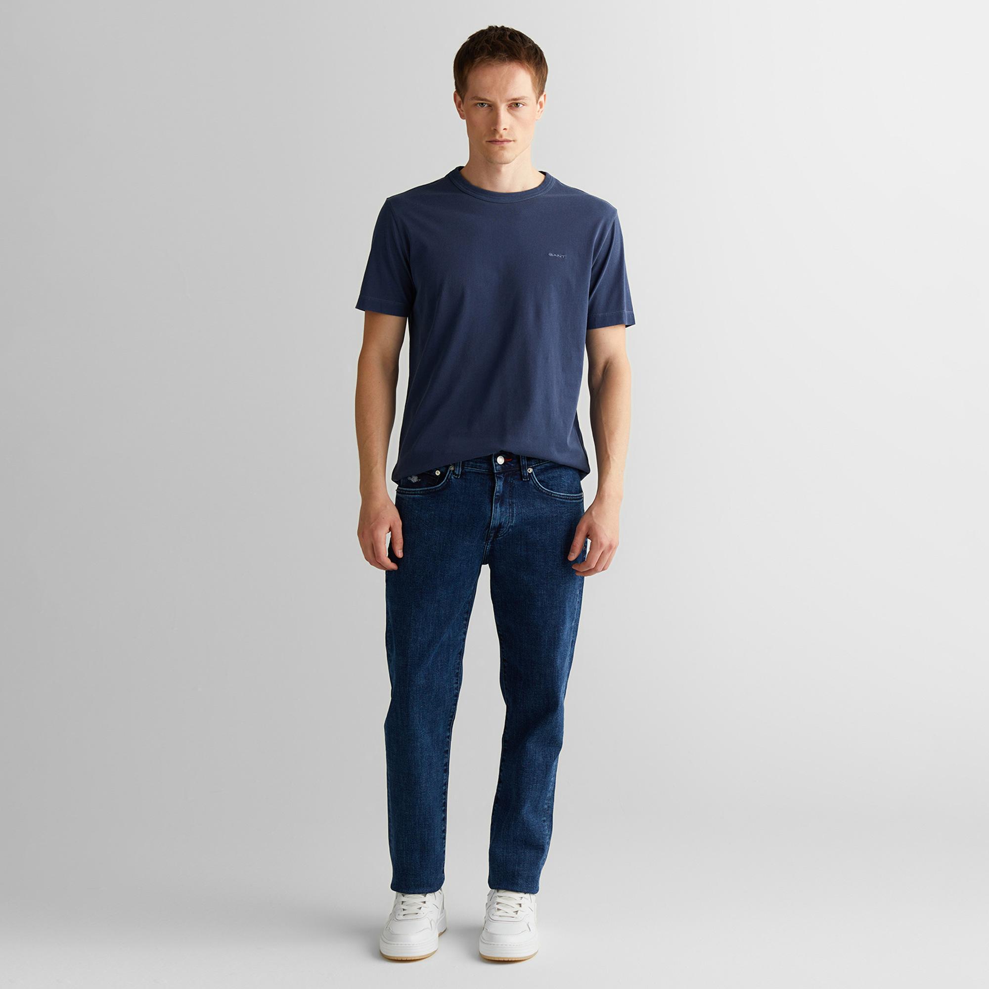 Gant Erkek Lacivert Regular Fit Bisiklet Yaka T-Shirt