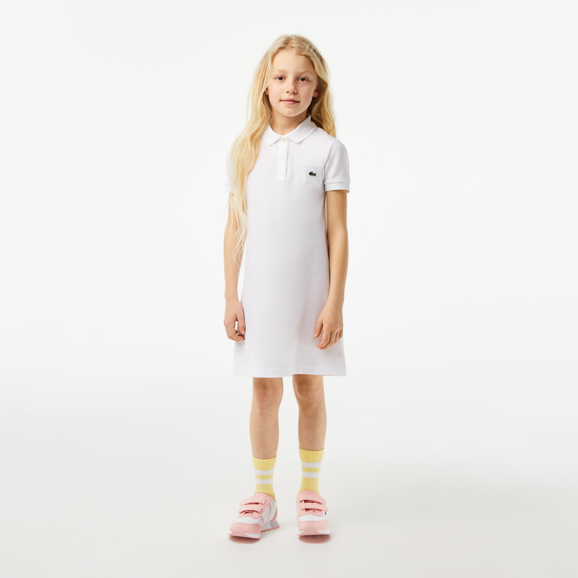 Lacoste Kız Çocuk Kısa Kollu Polo Yaka Beyaz Elbise