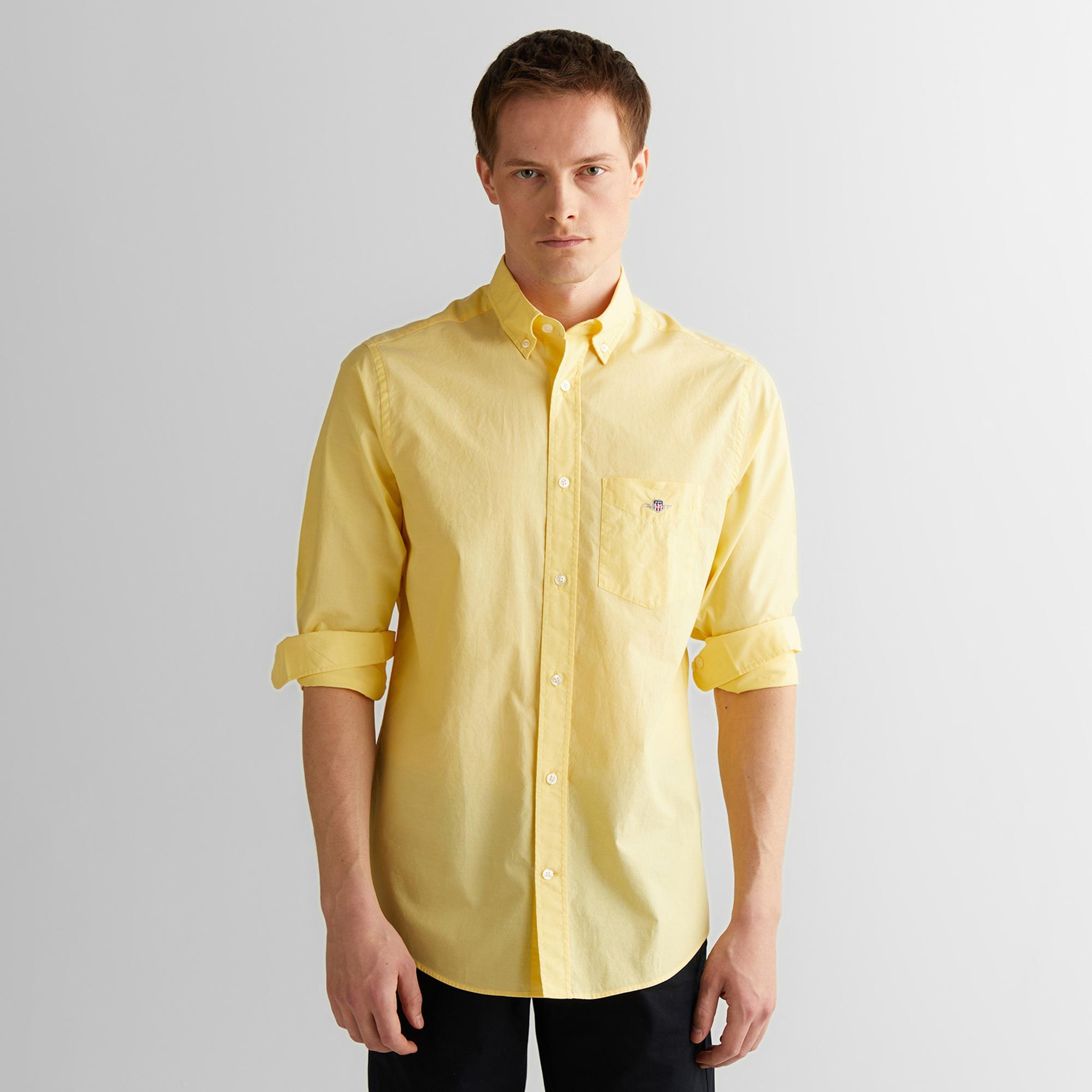 GANT Erkek Sarı Regular Fit Düğmeli Yaka Poplin Gömlek