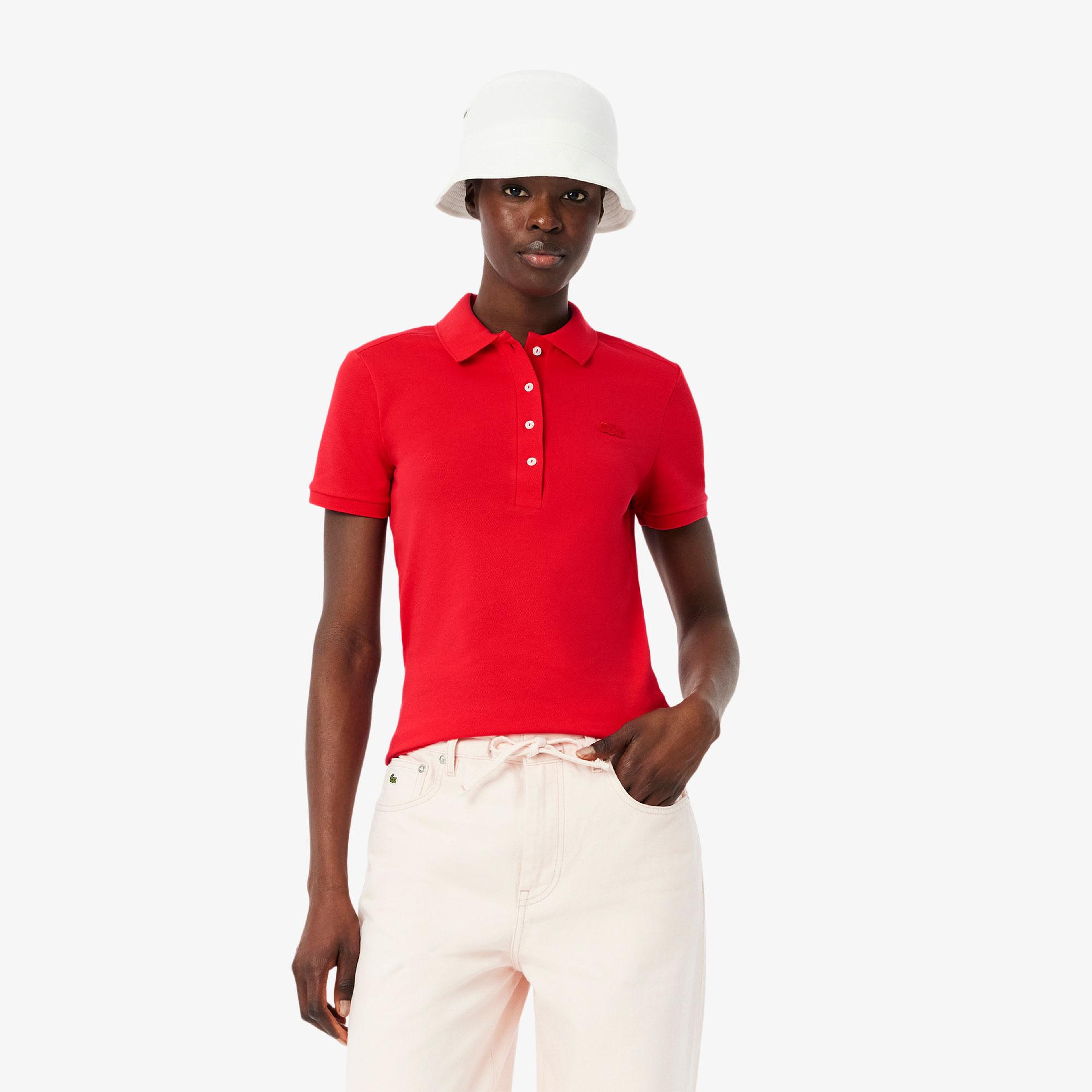 L.12.D Kadın Slim Fit Kırmızı Polo