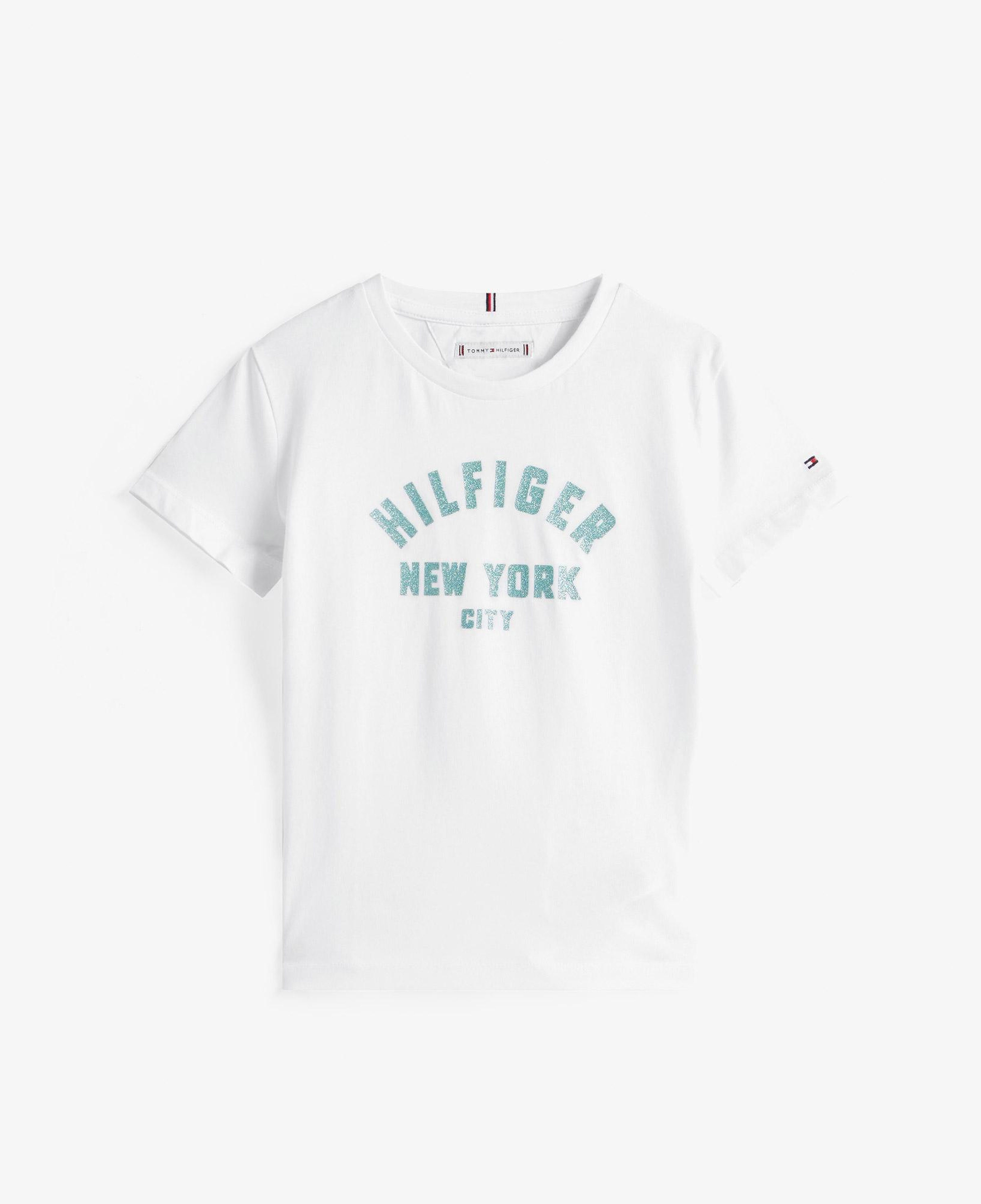 Tommy Hilfiger Glitter Curve NYC Logo Çocuk Beyaz T-Shirt