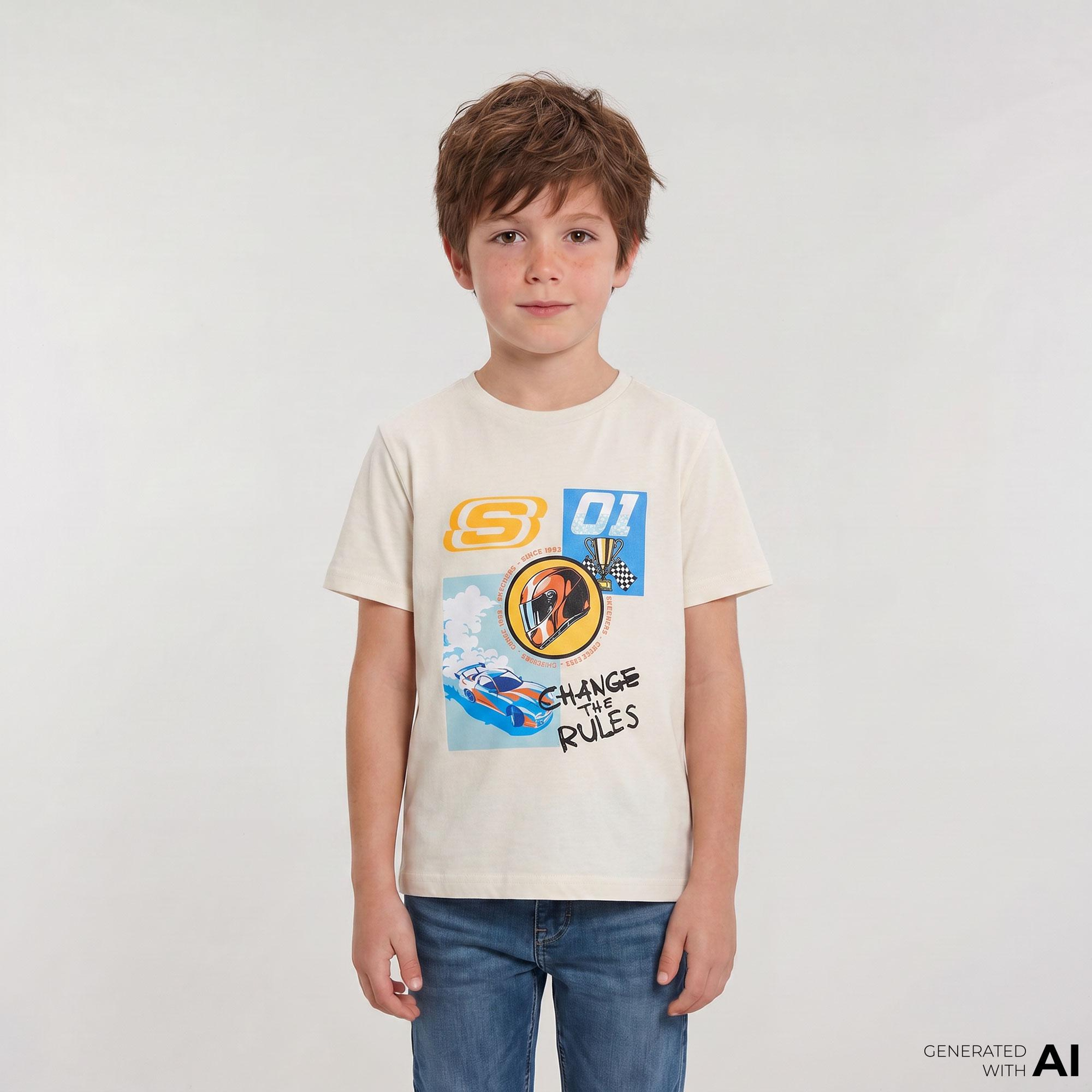 Skechers Regular Fit Baskılı Çocuk Beyaz T-Shirt