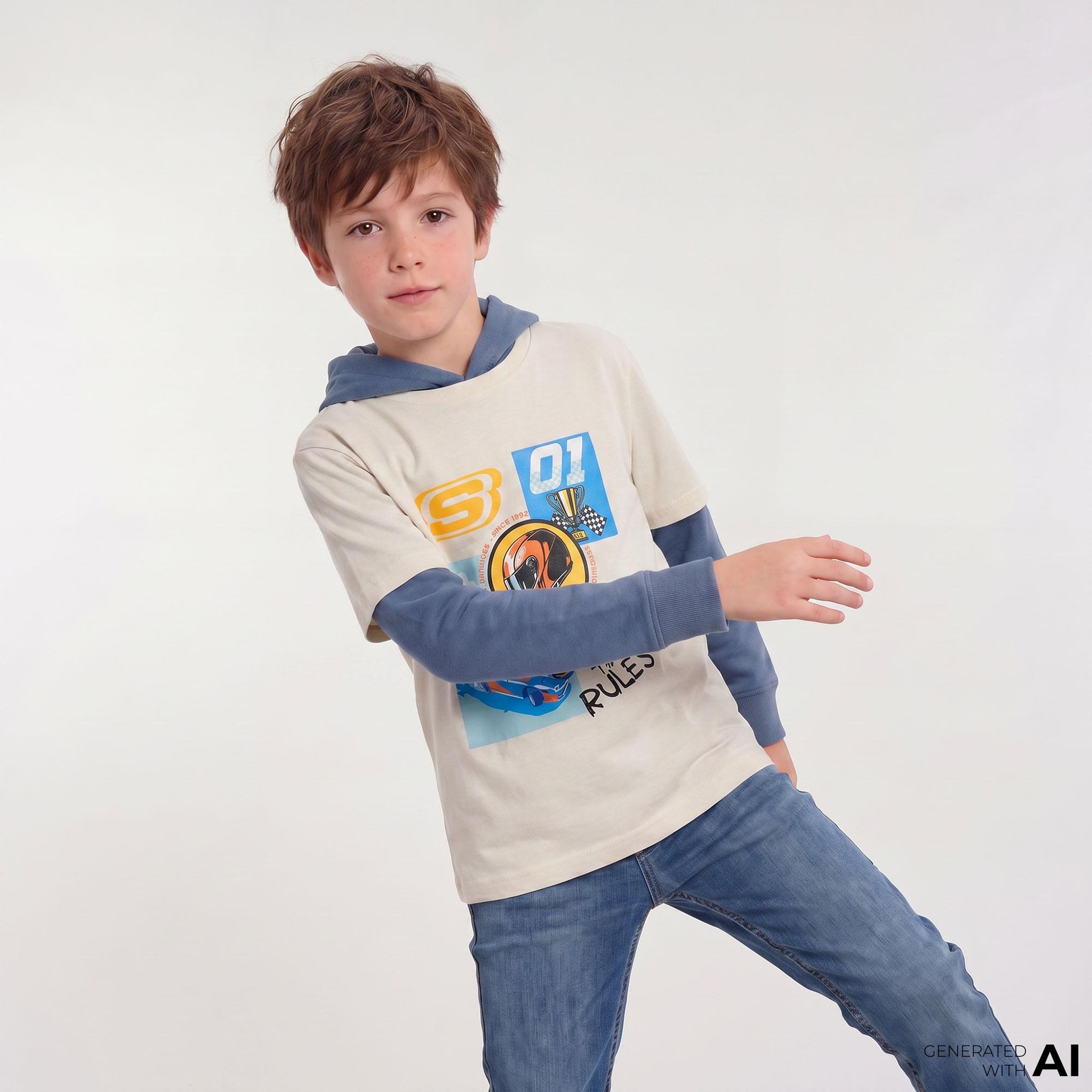 Skechers Regular Fit Baskılı Çocuk Beyaz T-Shirt