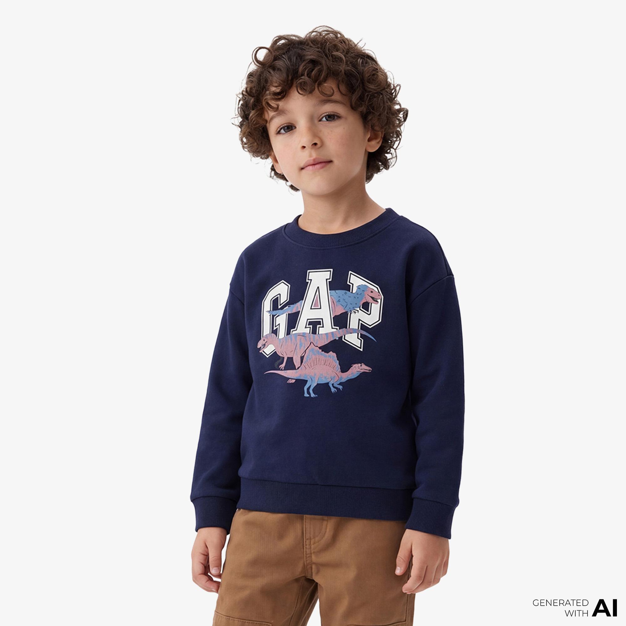 Gap V-French Oversized Logo Crew Çocuk Lacivert Sweatshirt