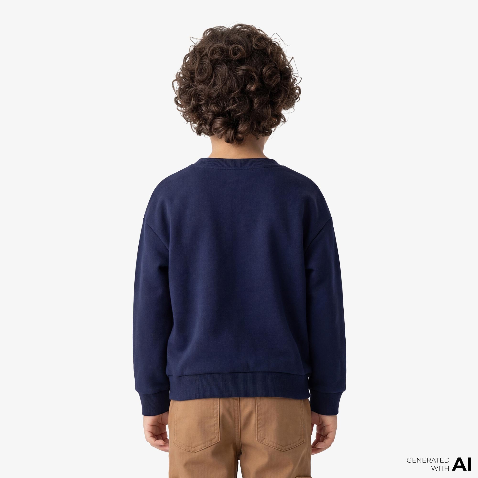 Gap V-French Oversized Logo Crew Çocuk Lacivert Sweatshirt