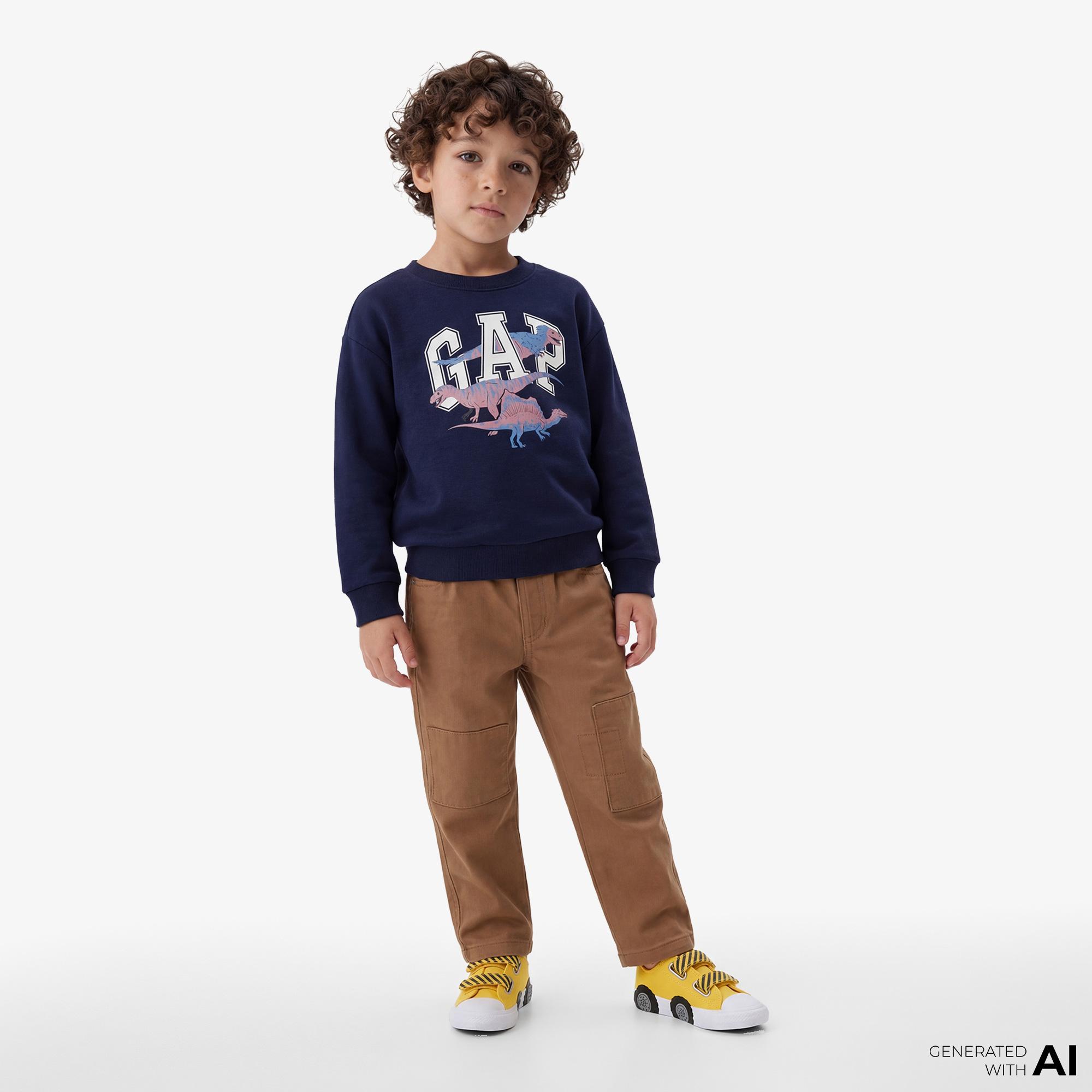 Gap V-French Oversized Logo Crew Çocuk Lacivert Sweatshirt