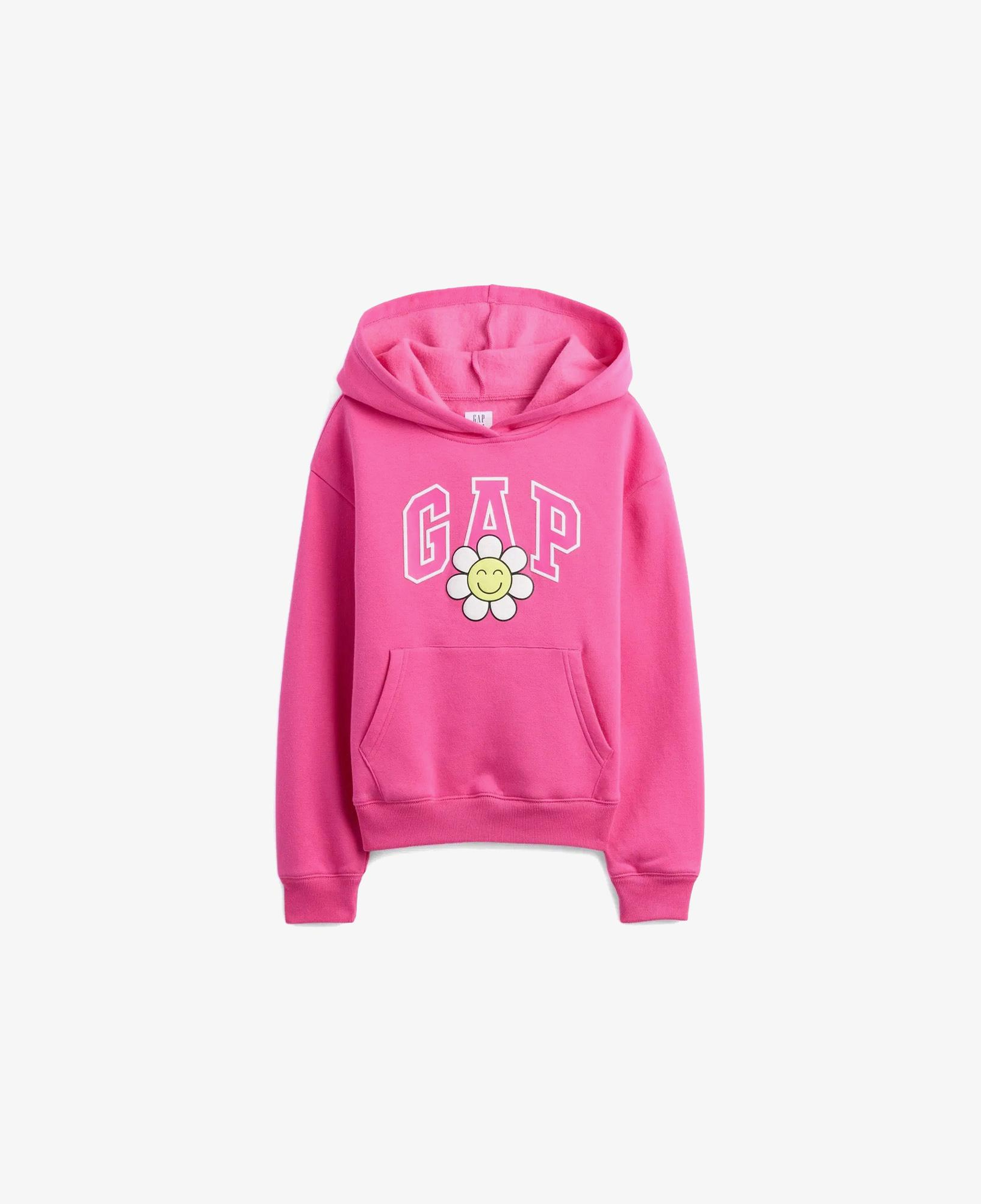 Gap Logo Çiçek Desenli Çocuk Pembe Sweatshirt