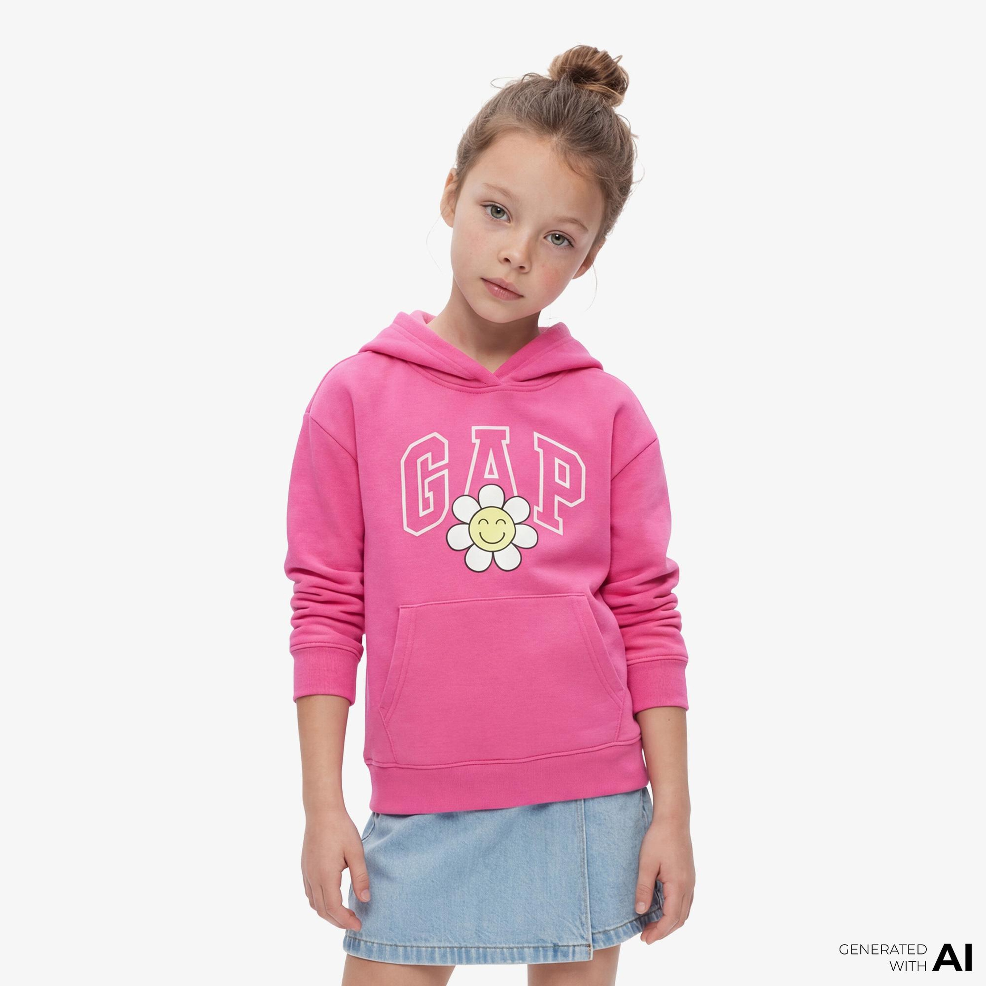 Gap Logo Çiçek Desenli Çocuk Pembe Sweatshirt