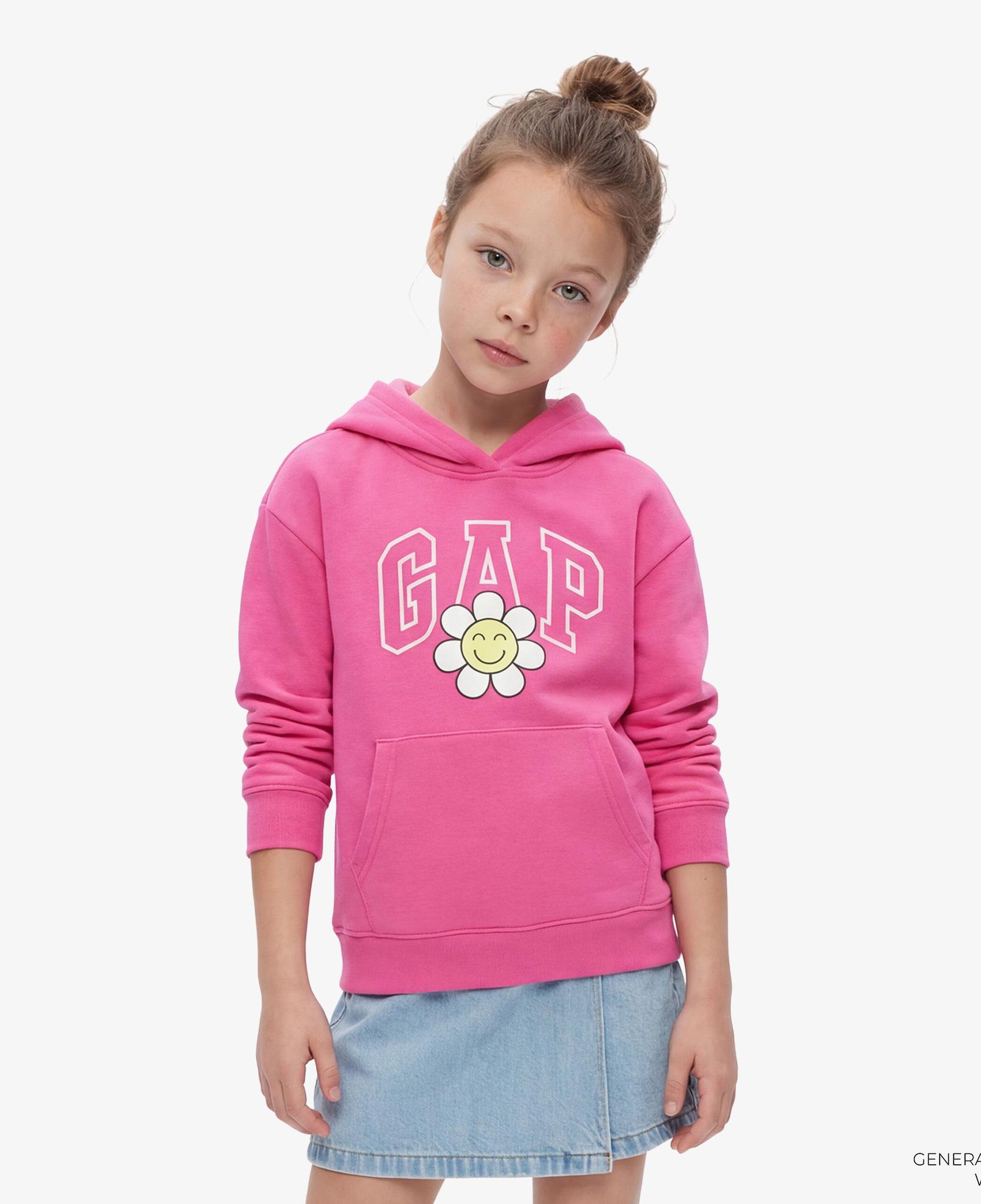 Gap Logo Çiçek Desenli Çocuk Pembe Sweatshirt