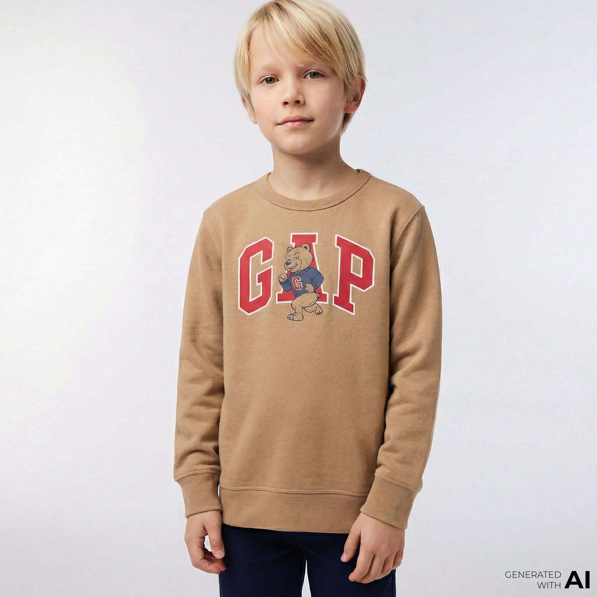 Gap V-Fa Logo Crew Çocuk Kahverengi Sweatshirt