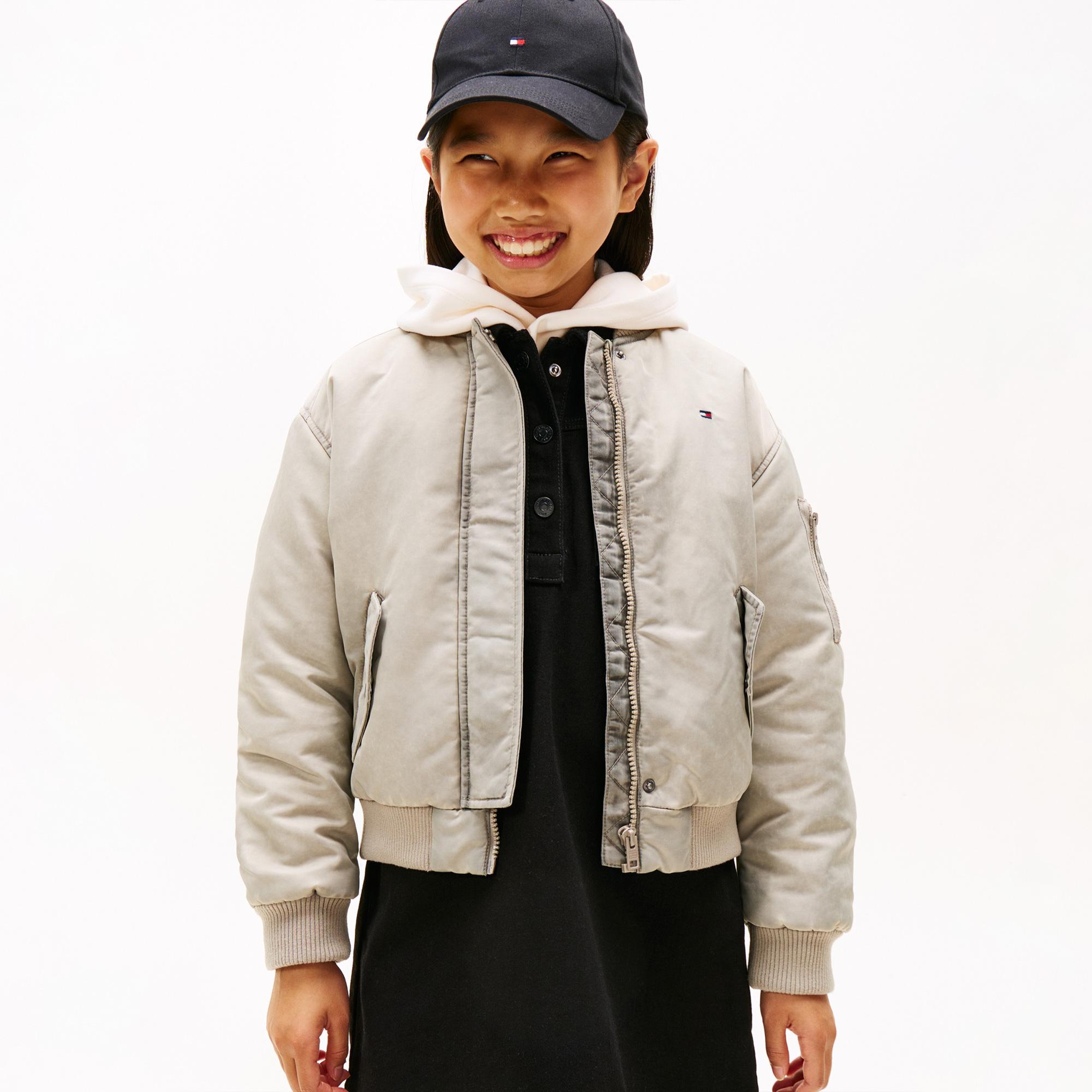 Tommy Hilfiger Washed Bomber Çocuk Bej Ceket