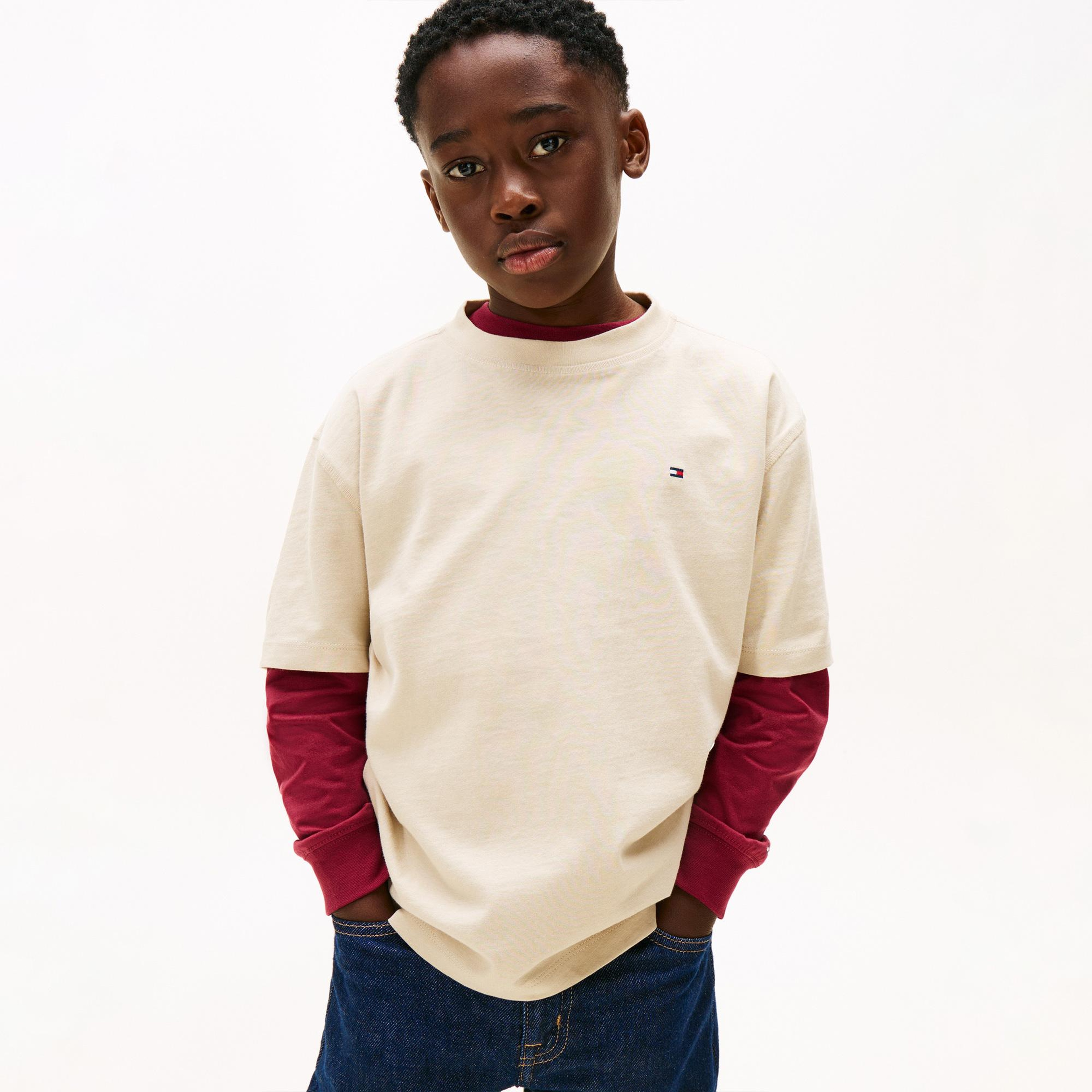 Tommy Hilfiger Washed Faded Graphic Çocuk Bej T-Shirt