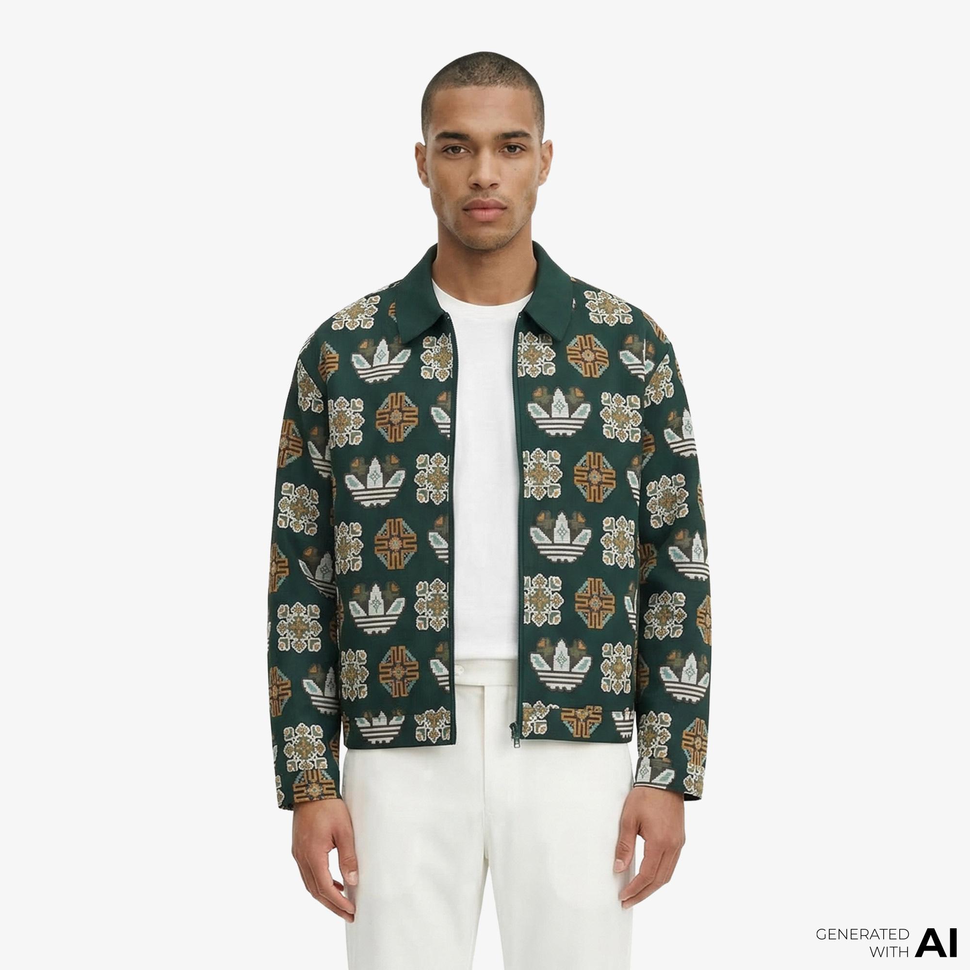 adidas Monogram Allover Print Loose Yeşil Ceket