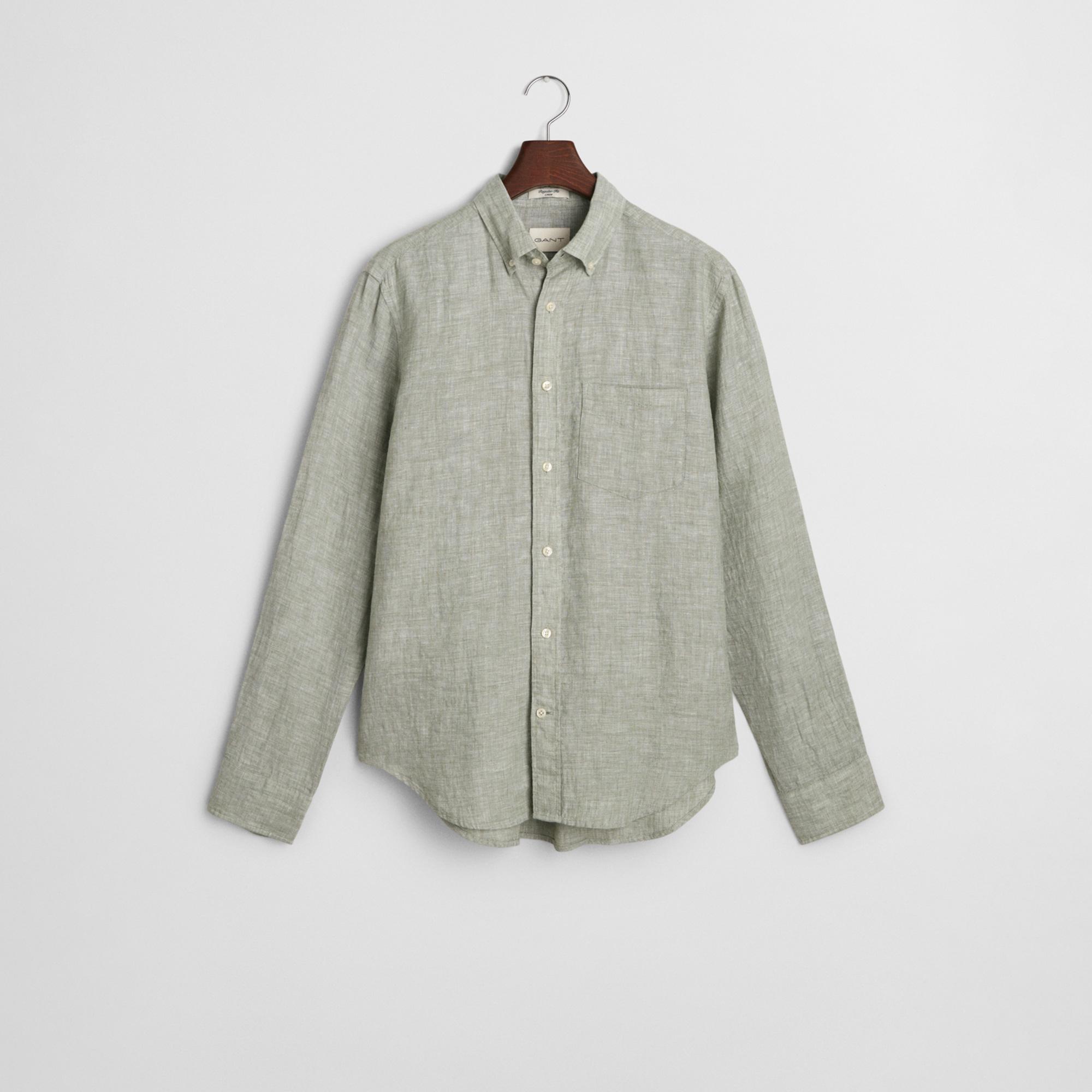 GANT Erkek Yeşil Regular Fit Düğmeli Yaka Keten Gömlek