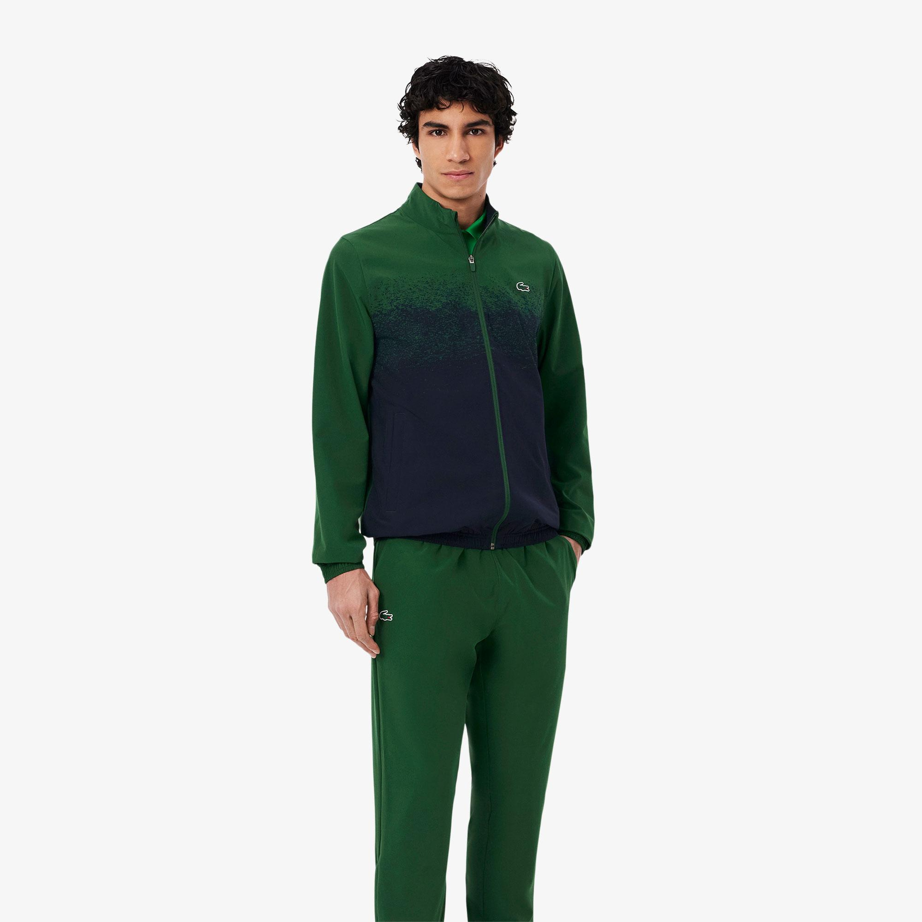 Erkek Regular Fit Fermuarlı Renk Bloklu Yeşil Eşofman Takımı