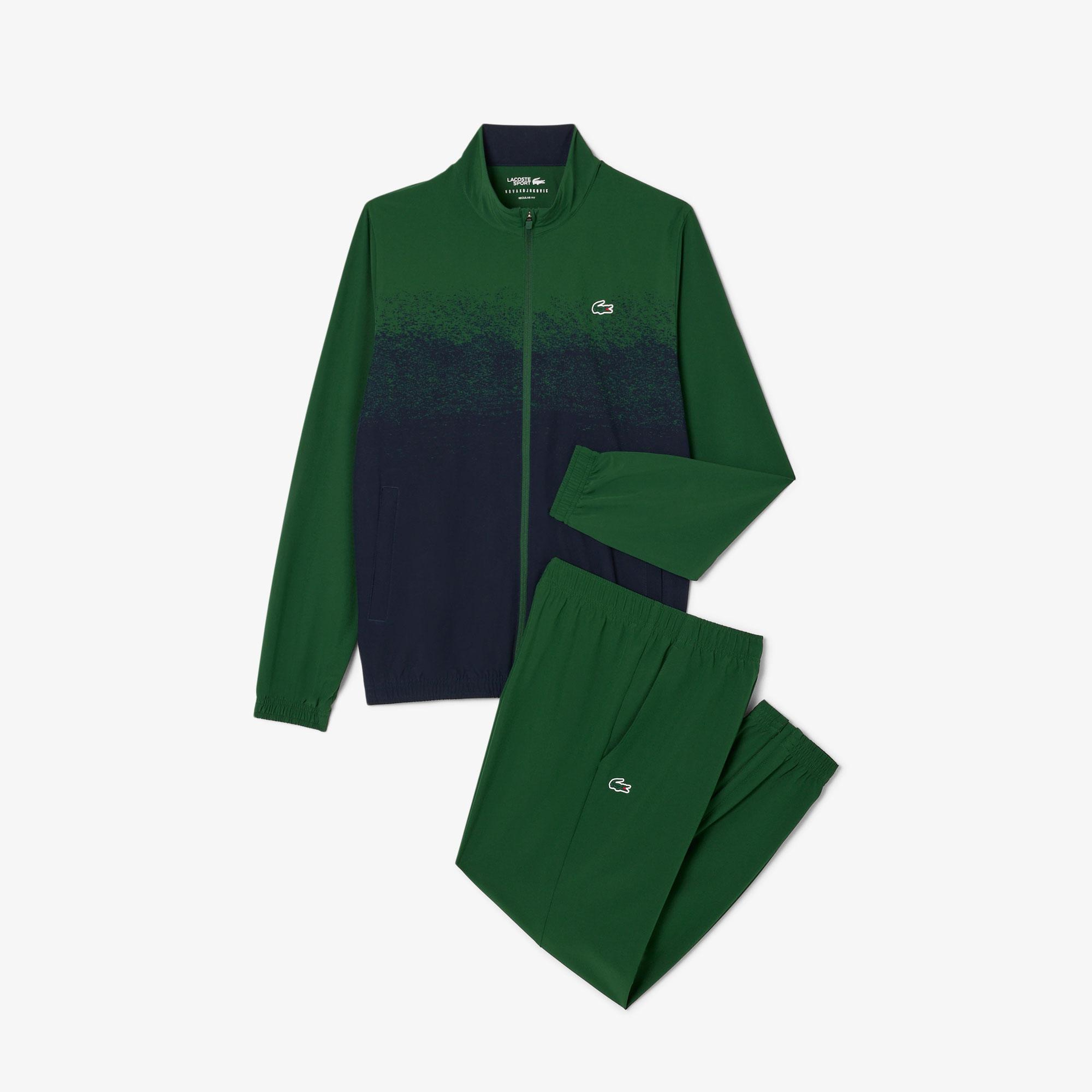 Erkek Regular Fit Fermuarlı Renk Bloklu Yeşil Eşofman Takımı