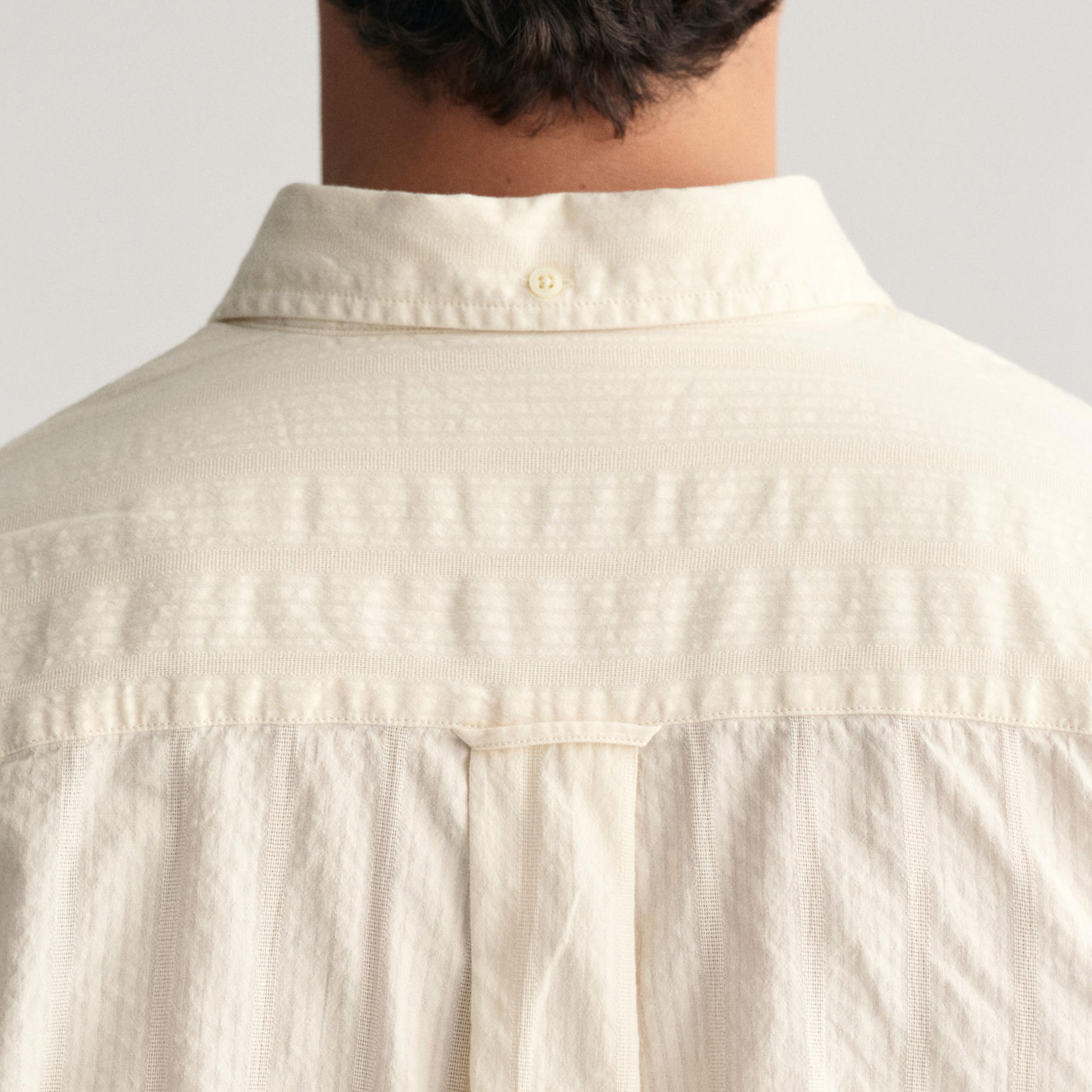 GANT Erkek Bej Relaxed Fit Düğmeli Yaka Çizgili Gömlek
