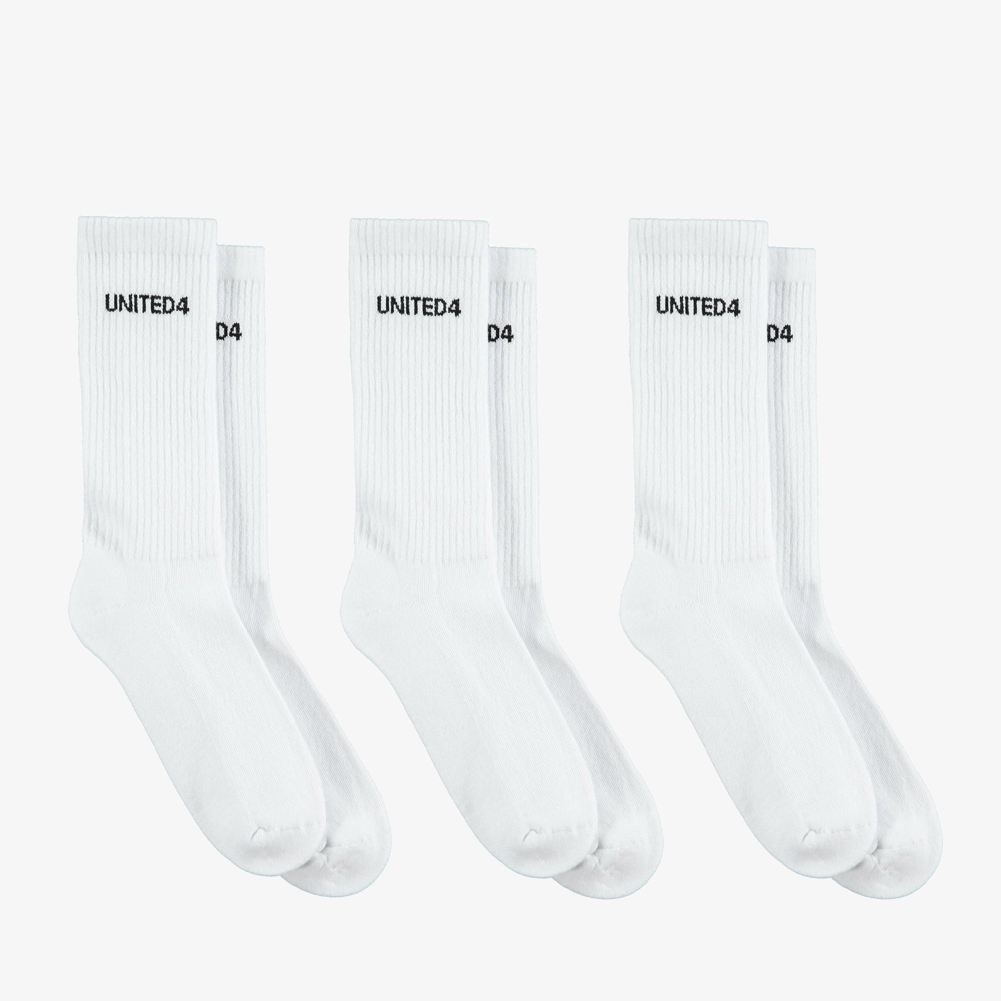 UNITED4 Unisex Beyaz 3'lü Çorap