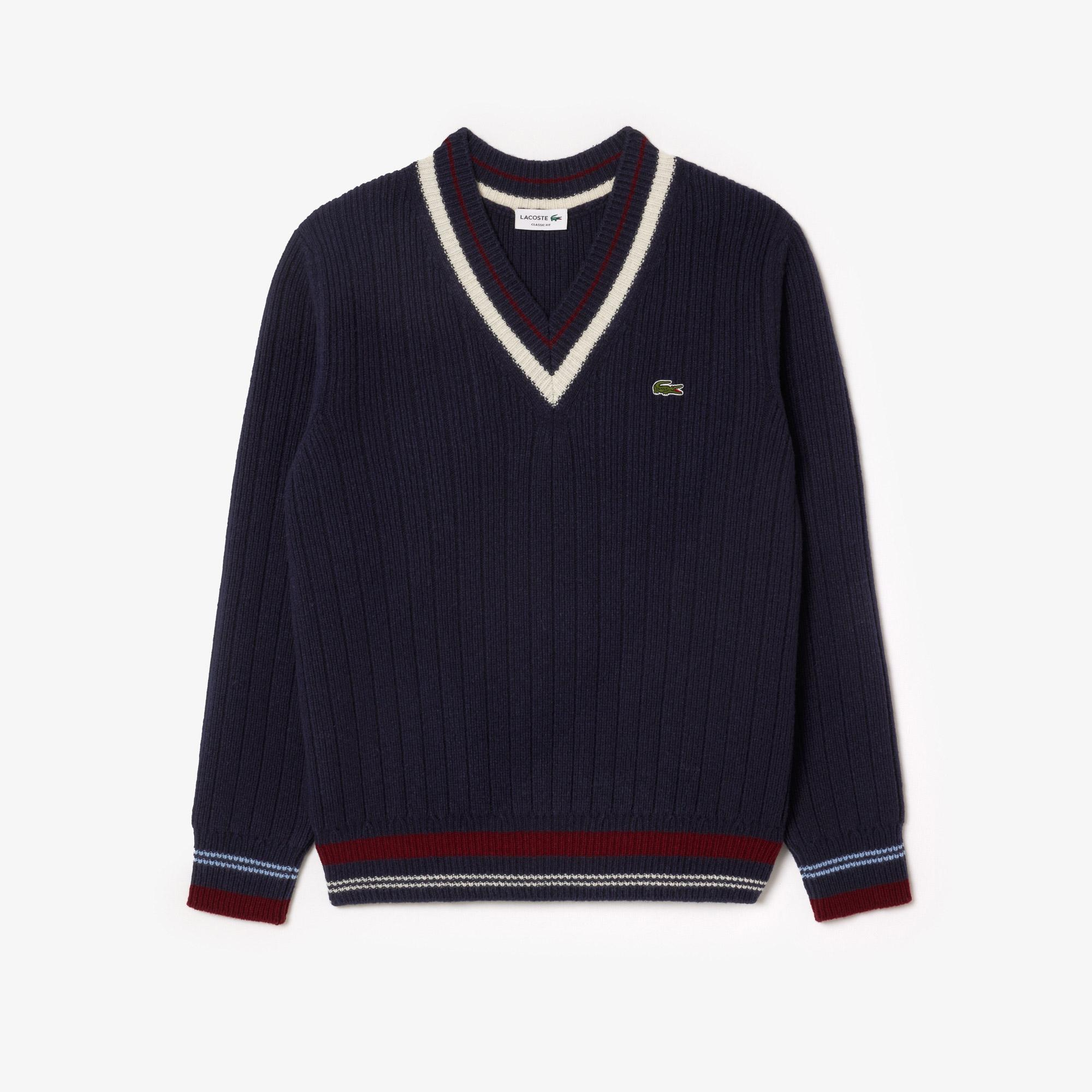 Erkek Classic Fit V Yaka Yün Lacivert Kazak