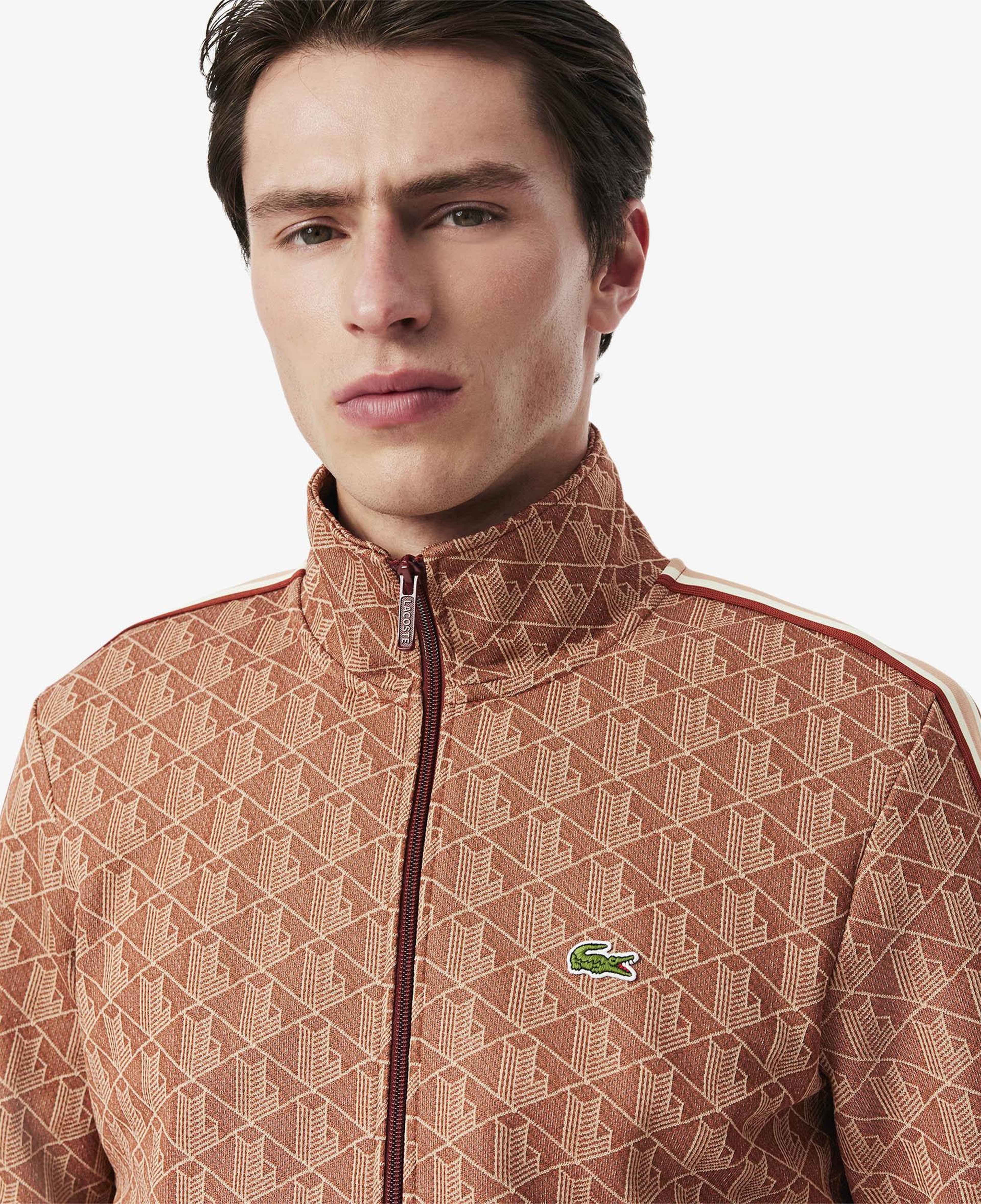 Lacoste Relaxed Fit Monogram Erkek Kahverengi Eşofman Üstü