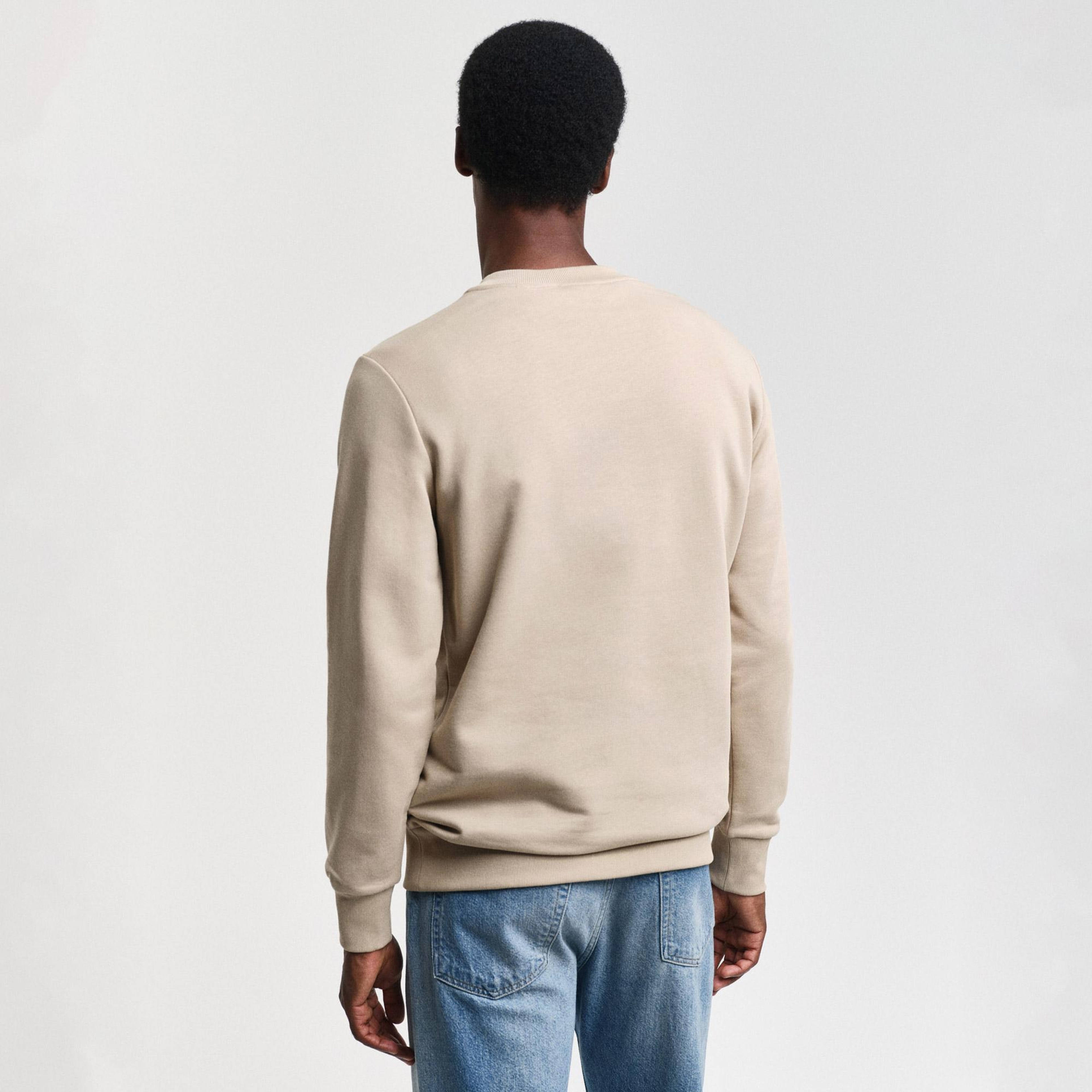 GANT Erkek Bej Regular Fit Bisiklet Yaka Logolu Sweatshirt