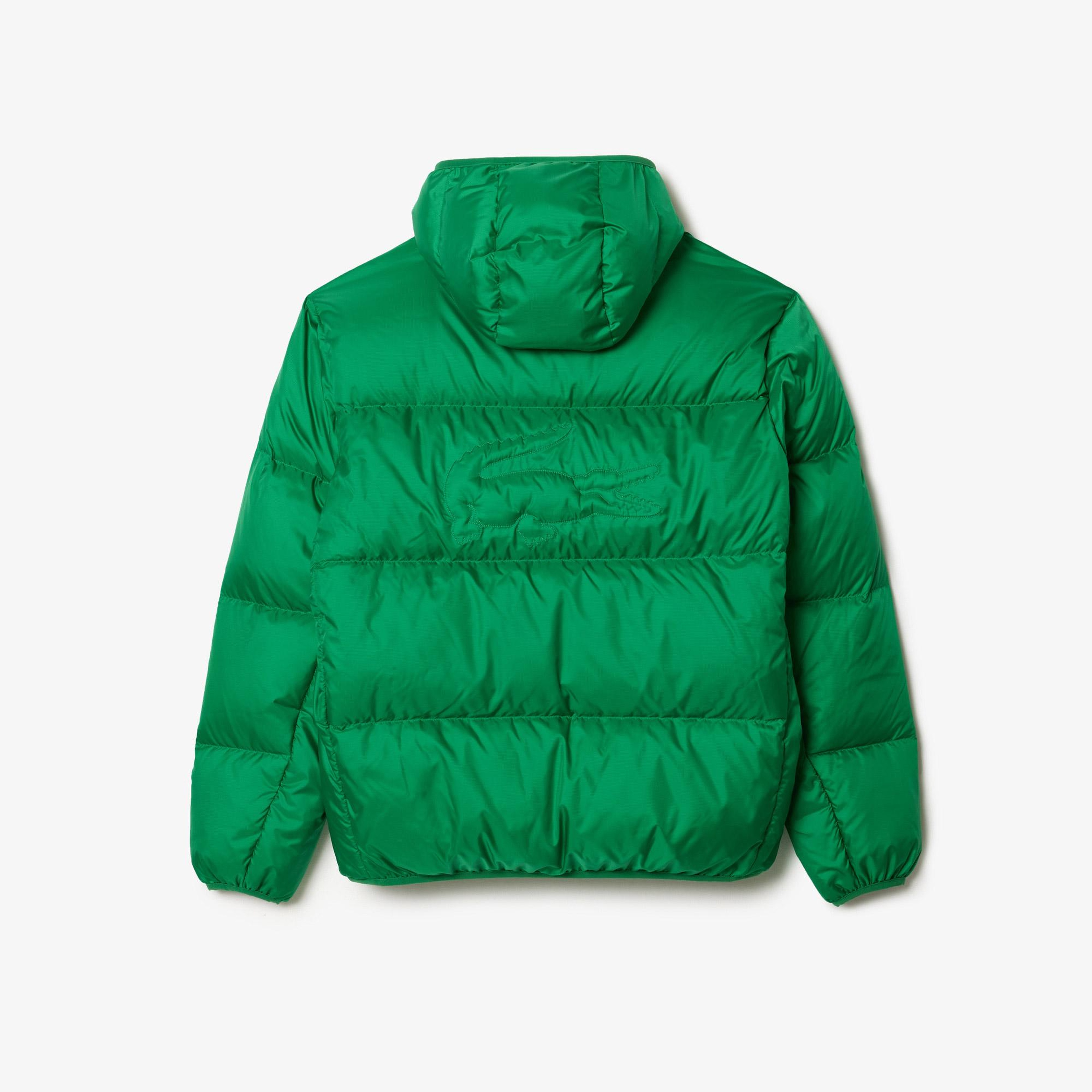 Erkek Relaxed Fit Kapüşonlu Yeşil Şişme Mont