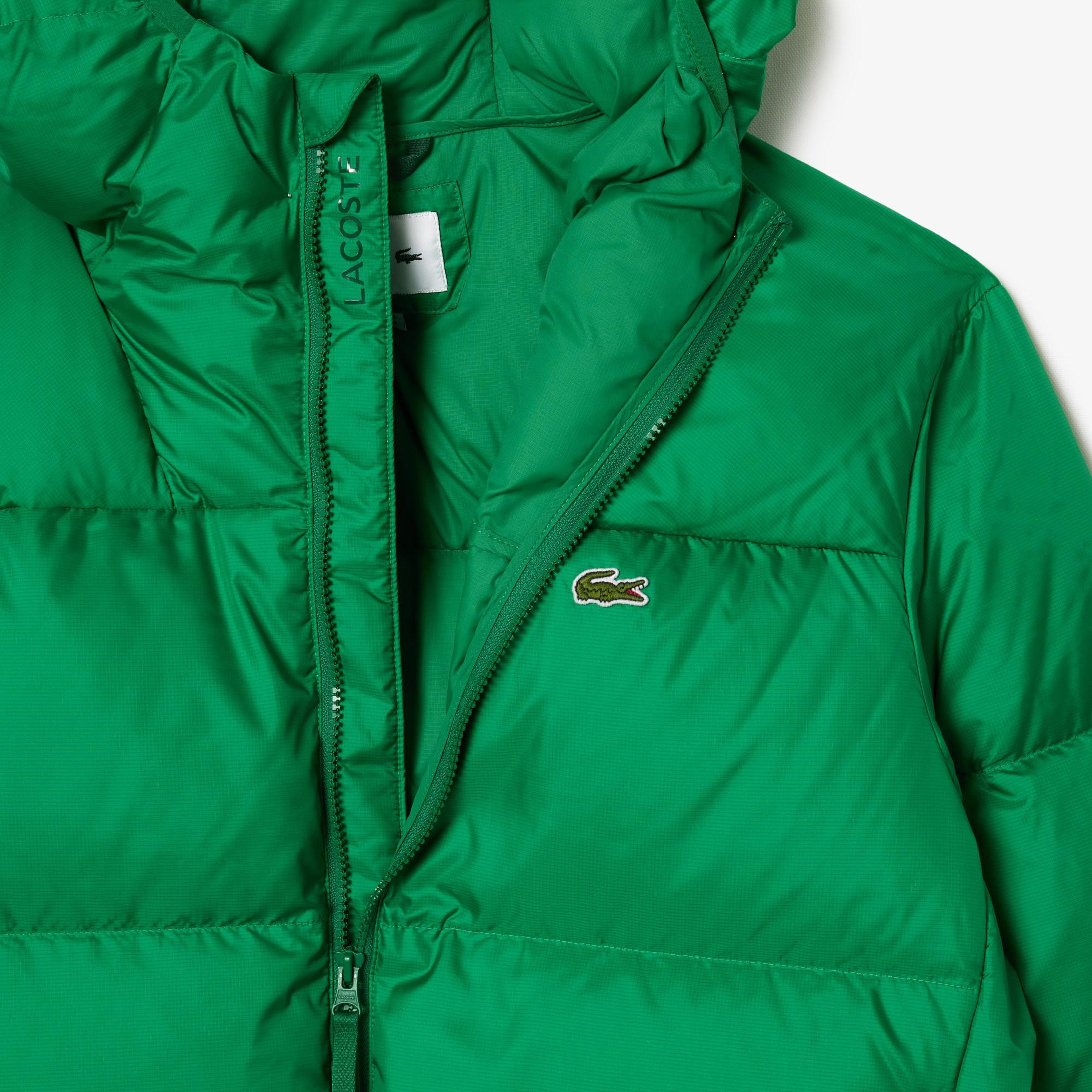 Erkek Relaxed Fit Kapüşonlu Yeşil Şişme Mont