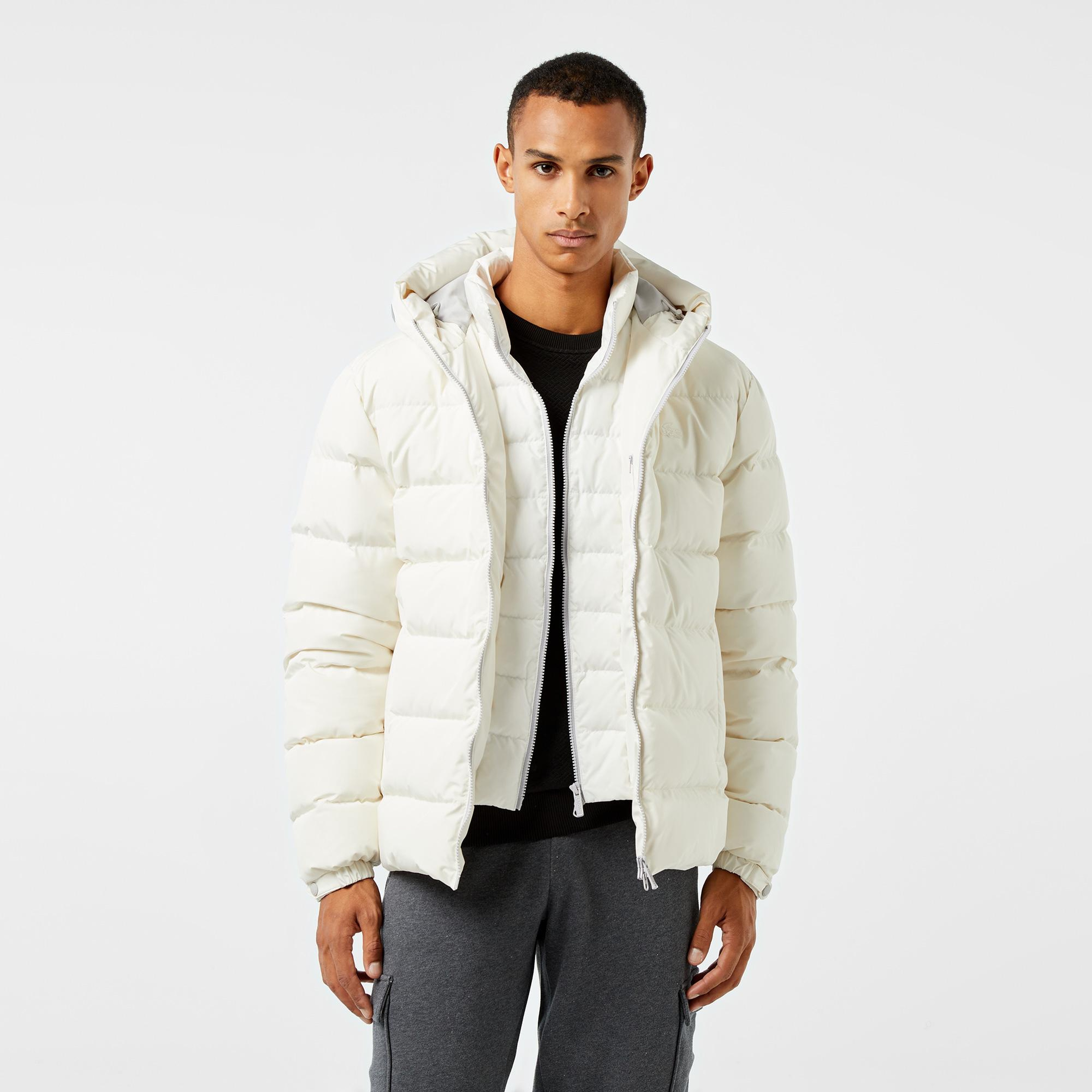 Erkek Regular Fit Kapüşonlu Beyaz Şişme Mont