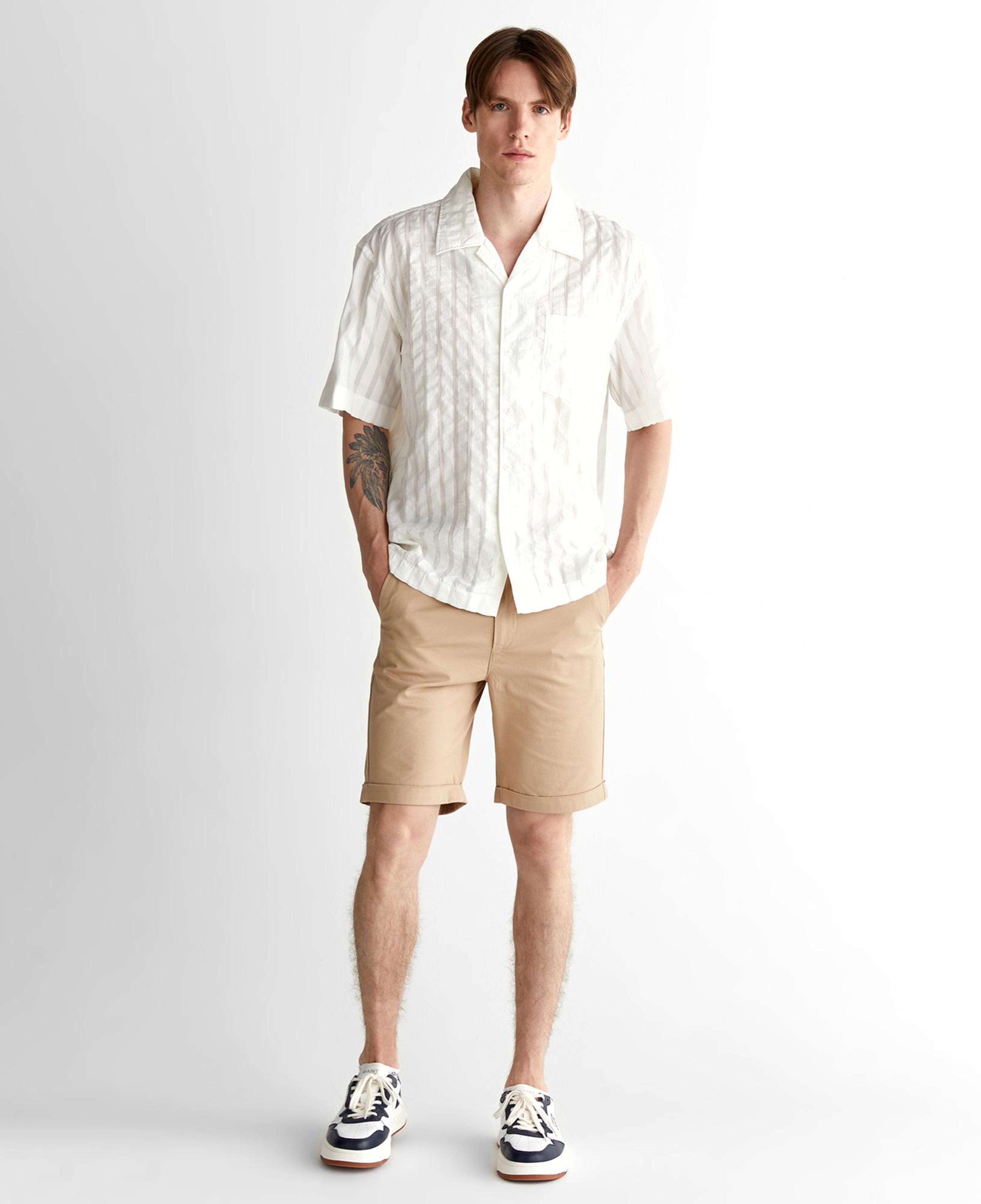 GANT Erkek Krem Relaxed Fit Klasik Yaka Çizgili Gömlek