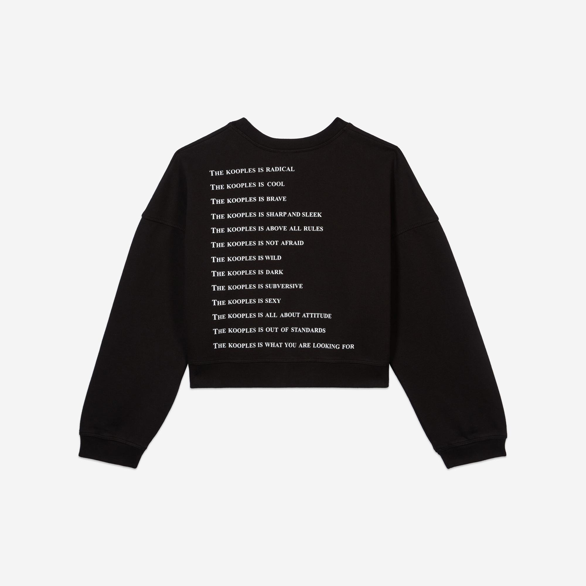 KADIN BASKILI BİSİKLET YAKA SİYAH CROP SWEATSHIRT