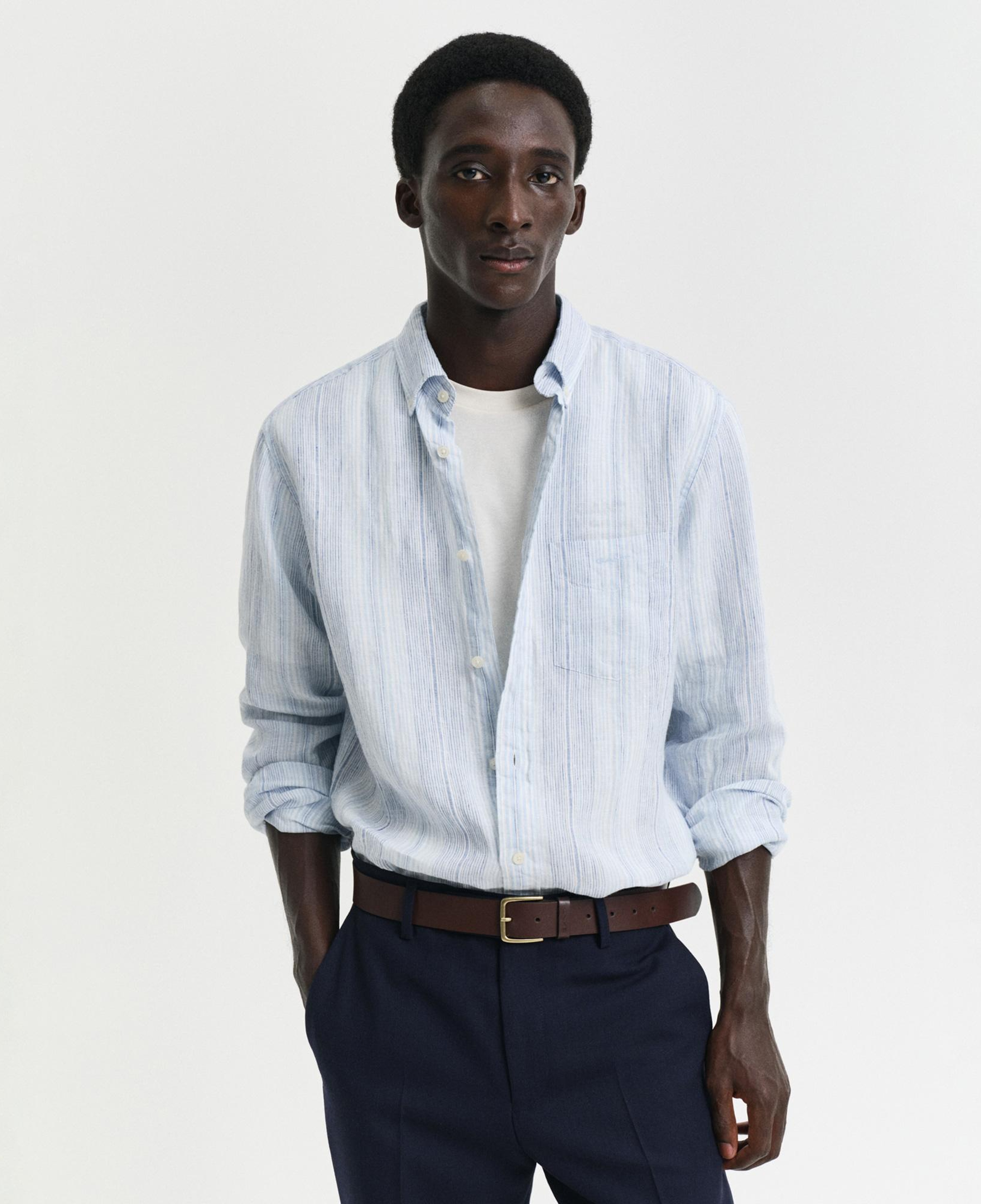 GANT Erkek Mavi Regular Fit Düğmeli Yaka Çizgili Gömlek