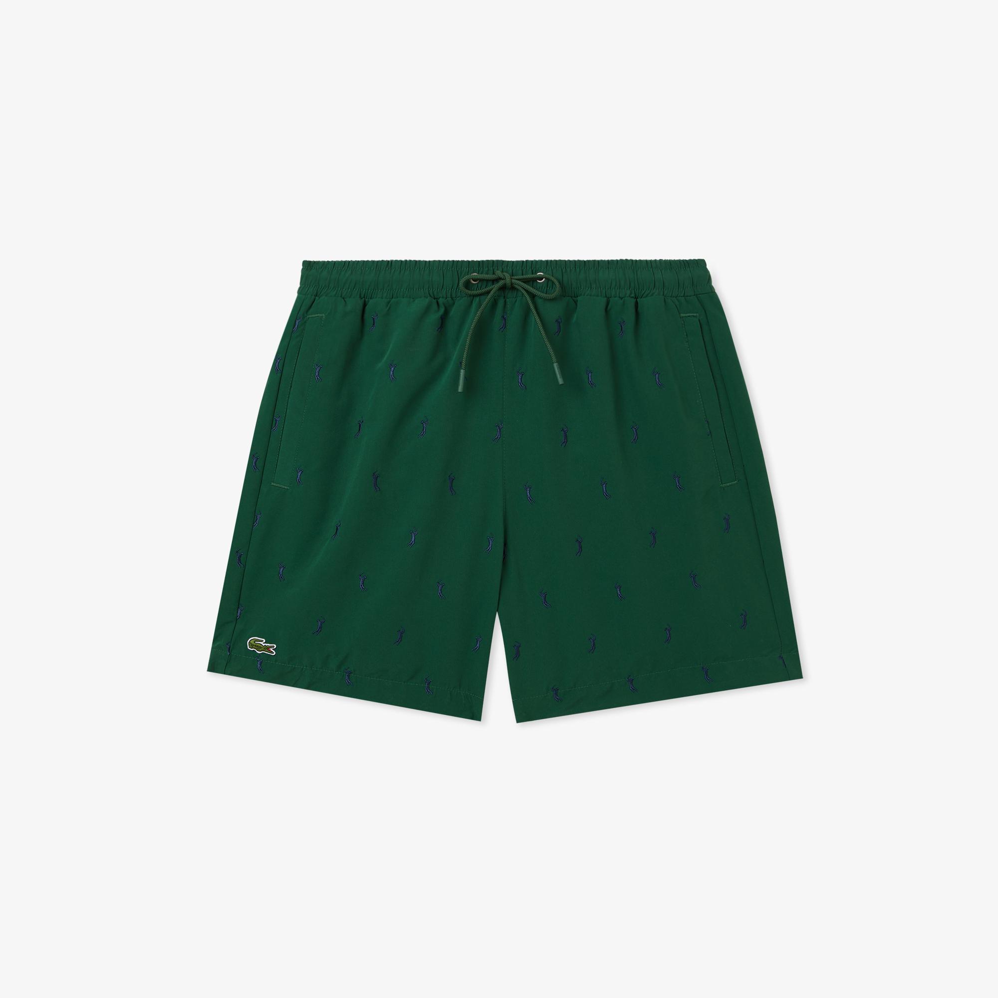 Lacoste Erkek Regular Fit Desenli Yeşil Deniz Şortu