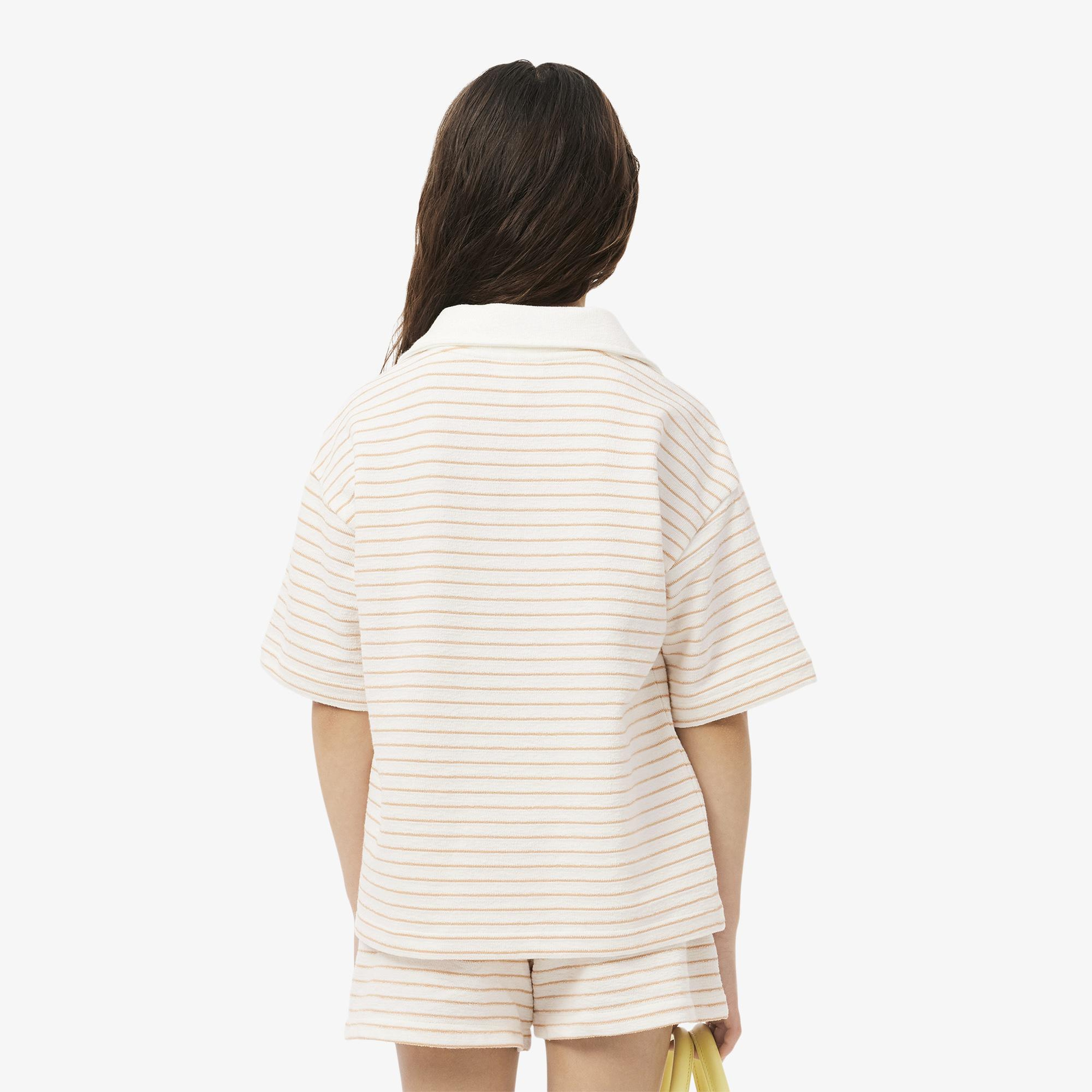 Lacoste Striped Terry Çocuk Beyaz Polo