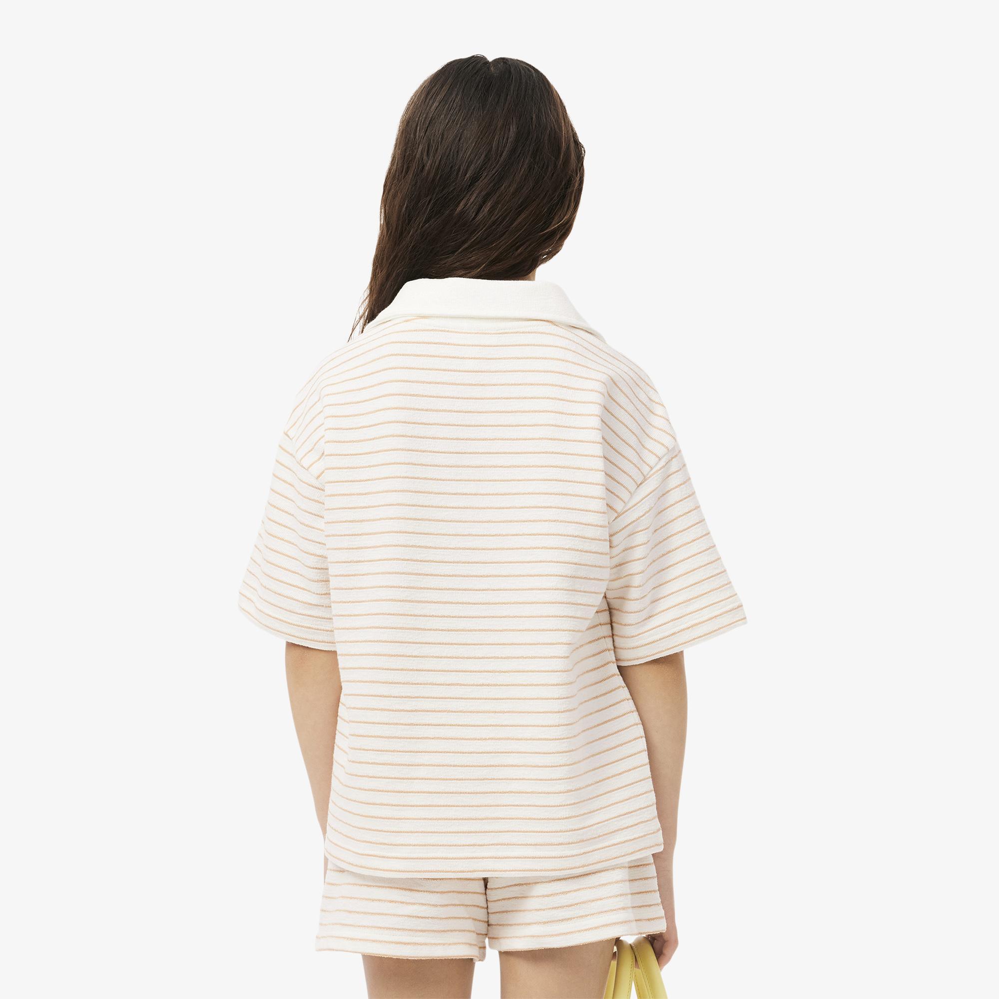 Lacoste Striped Terry Çocuk Beyaz Polo