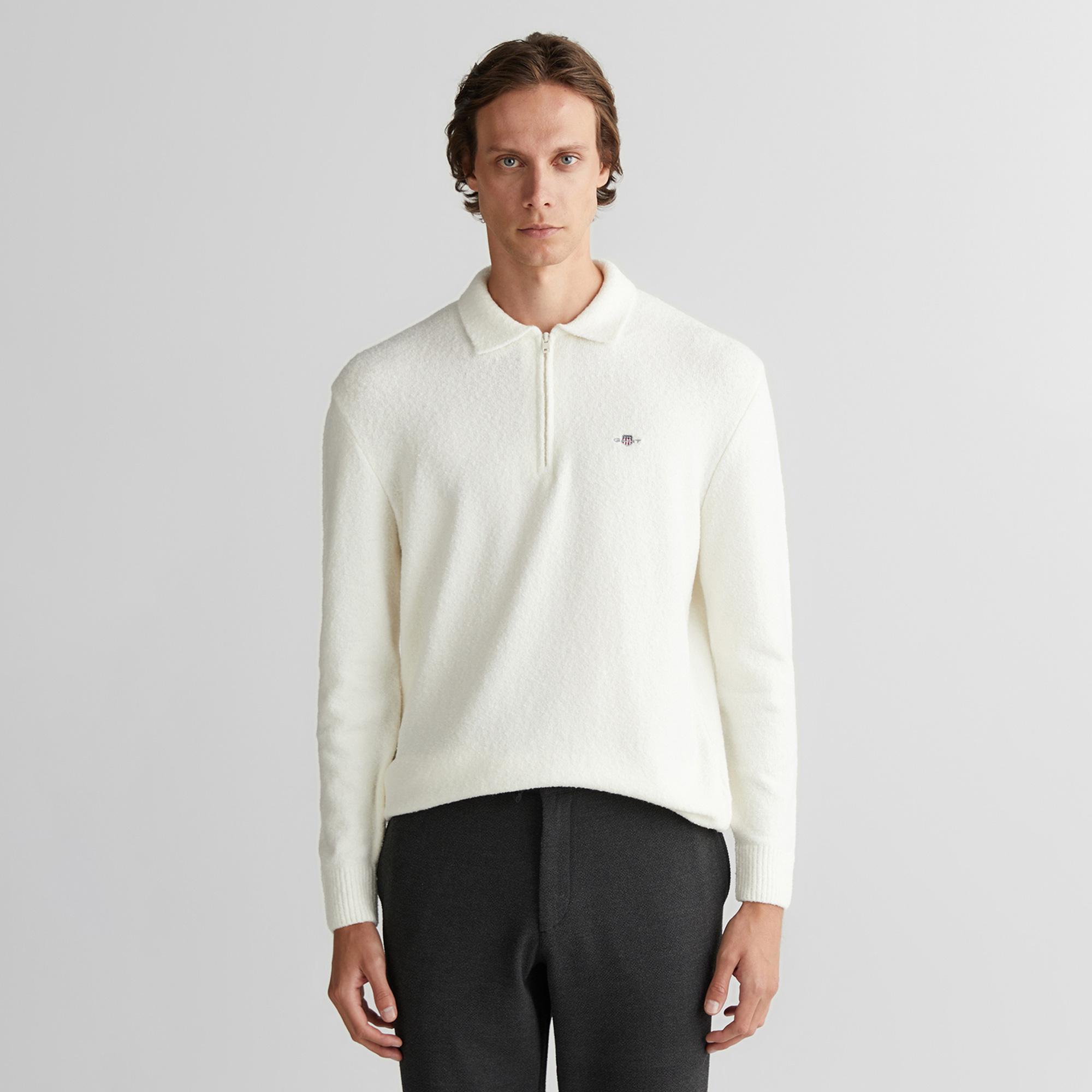 GANT Erkek Beyaz Relaxed Fit Fermuarlı Triko