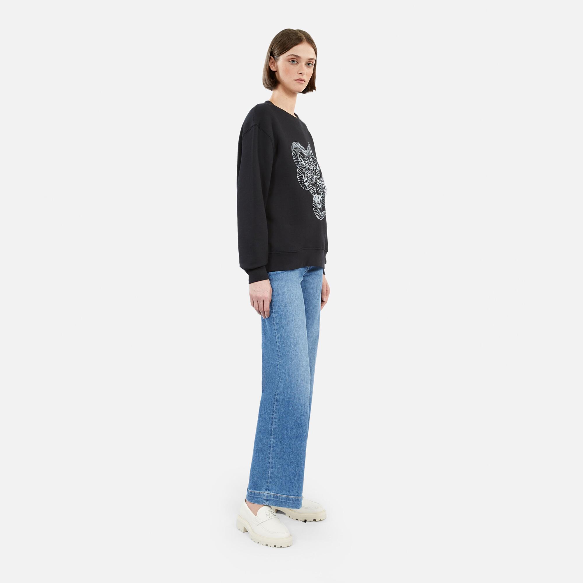 KADIN BASKILI BİSİKLET YAKA SİYAH SWEATSHIRT