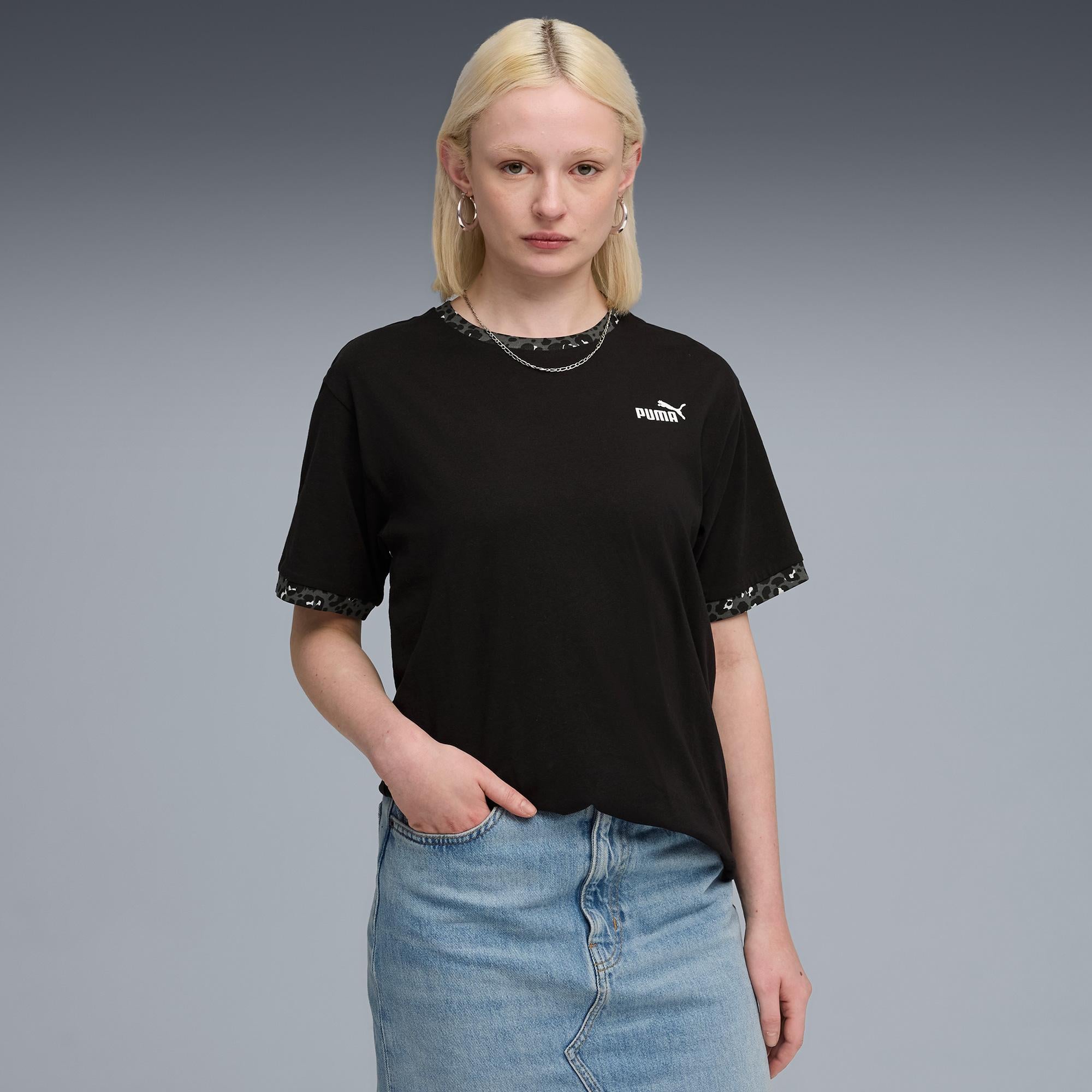 Puma Essentials Animal Print Kadın Siyah T-Shirt