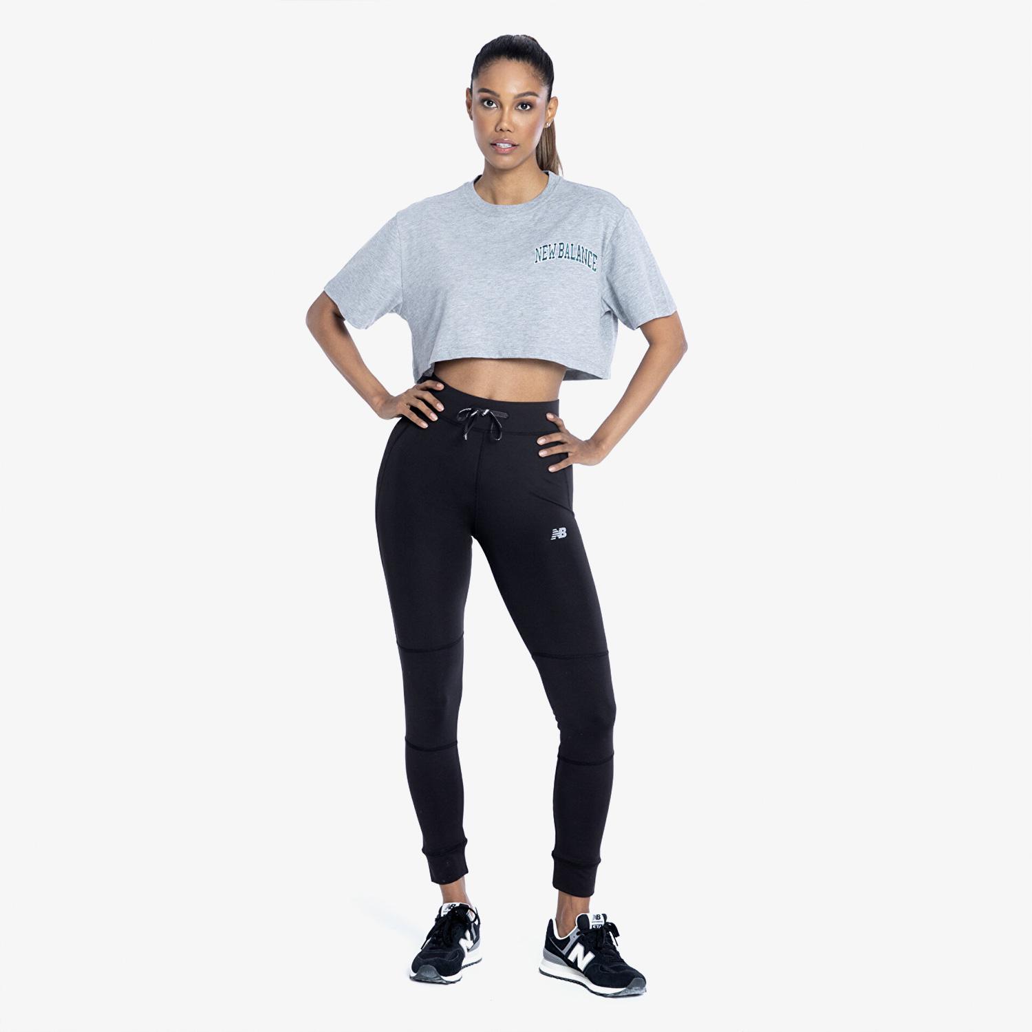 New Balance Lifestyle Kadın Gri Crop T-Shirt