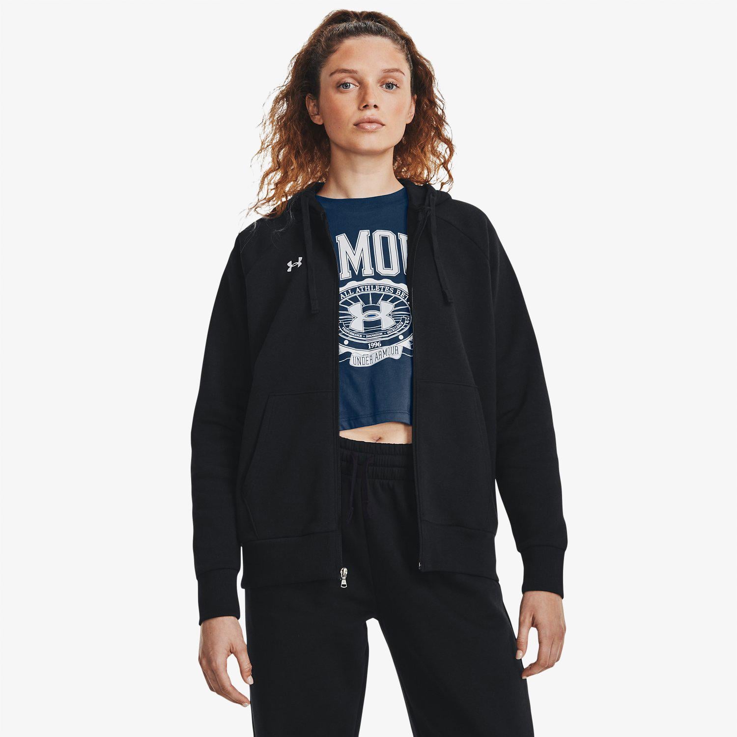 Under Armour Rival Fleece Tam Boy Fermuarlı Kadın Siyah Kapüşonlu Üst