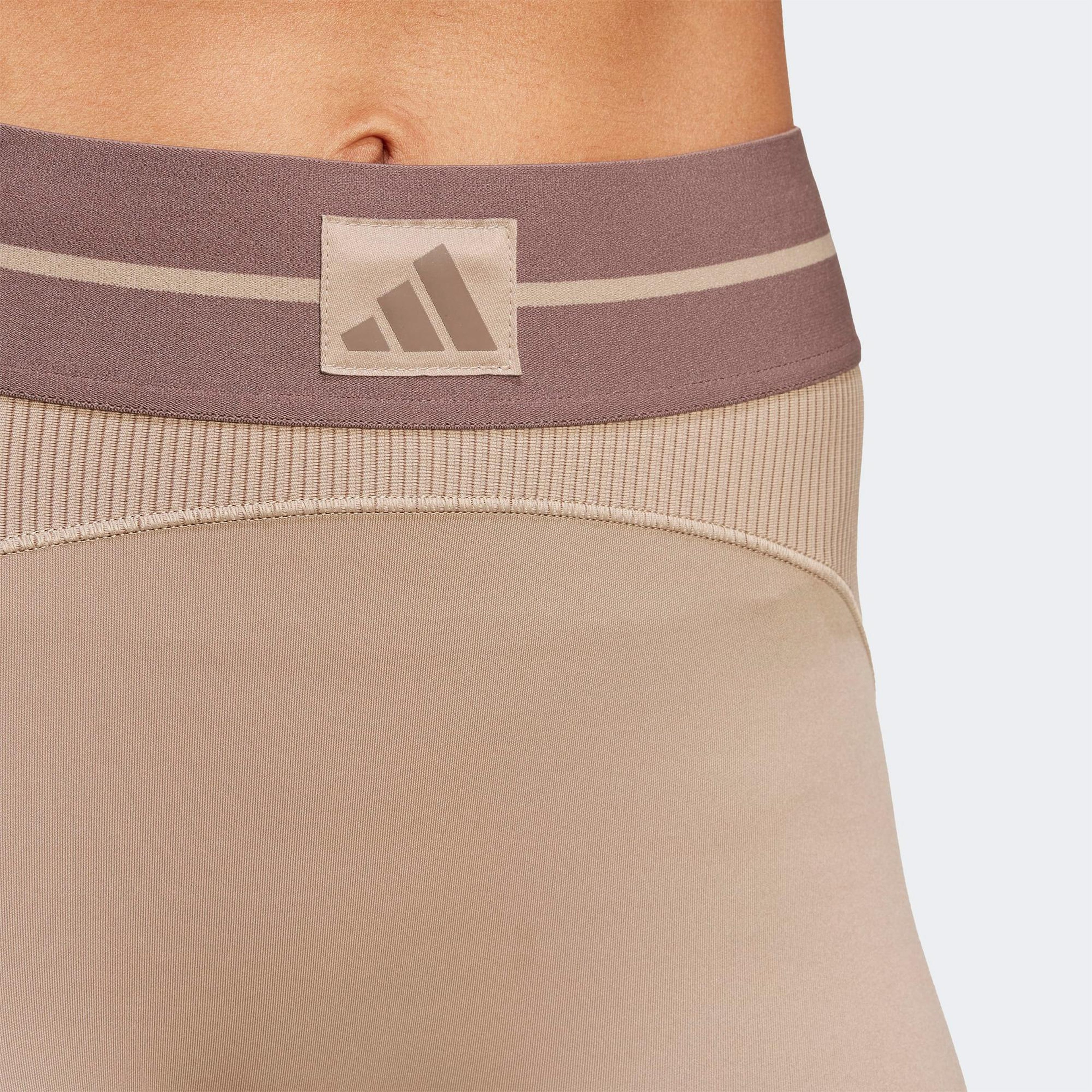 adidas Hyperglam Rib 1-1 Kadın Kahverengi Antrenman Taytı