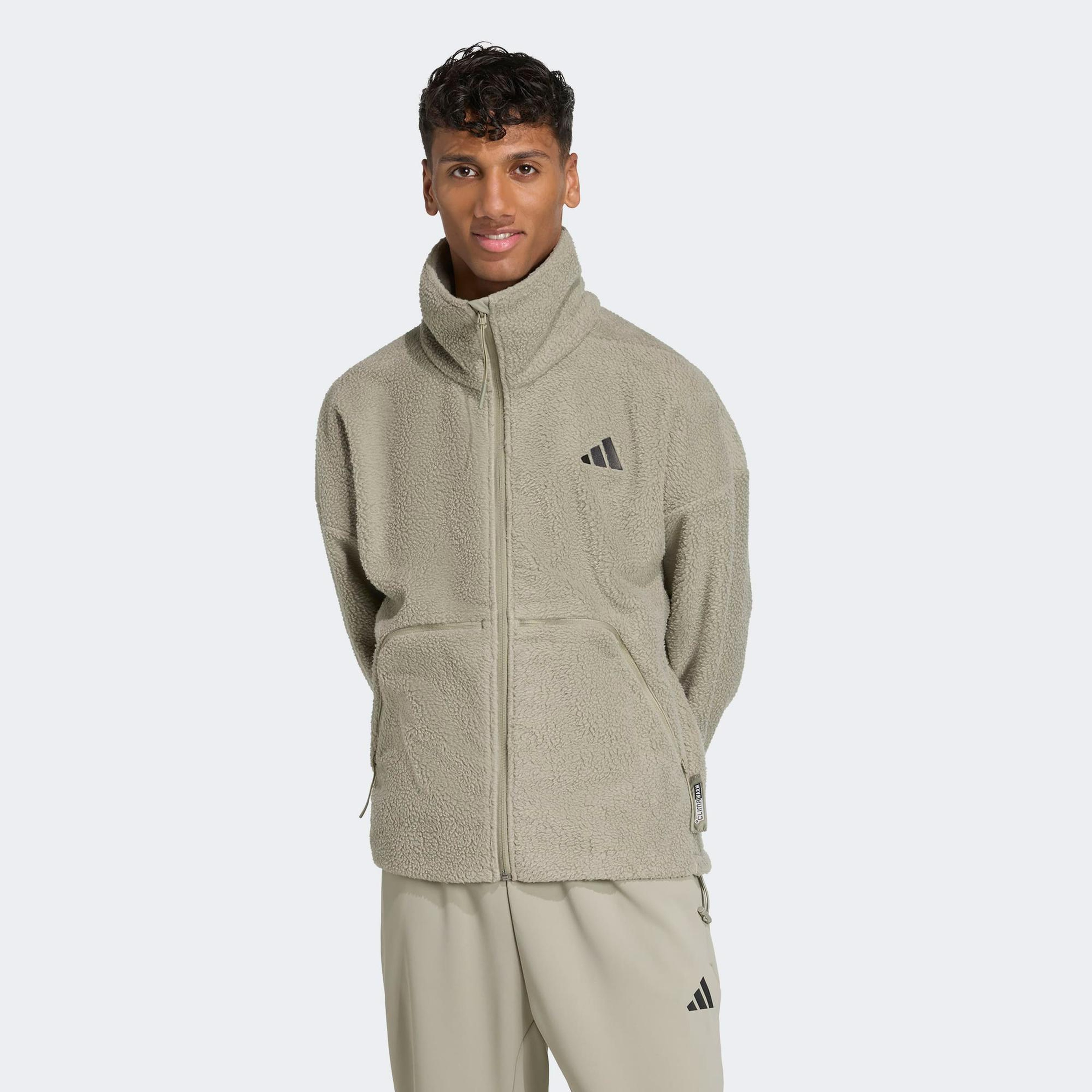 adidas City Tech High Pile Fleece Full Zip Erkek Yeşil Polar
