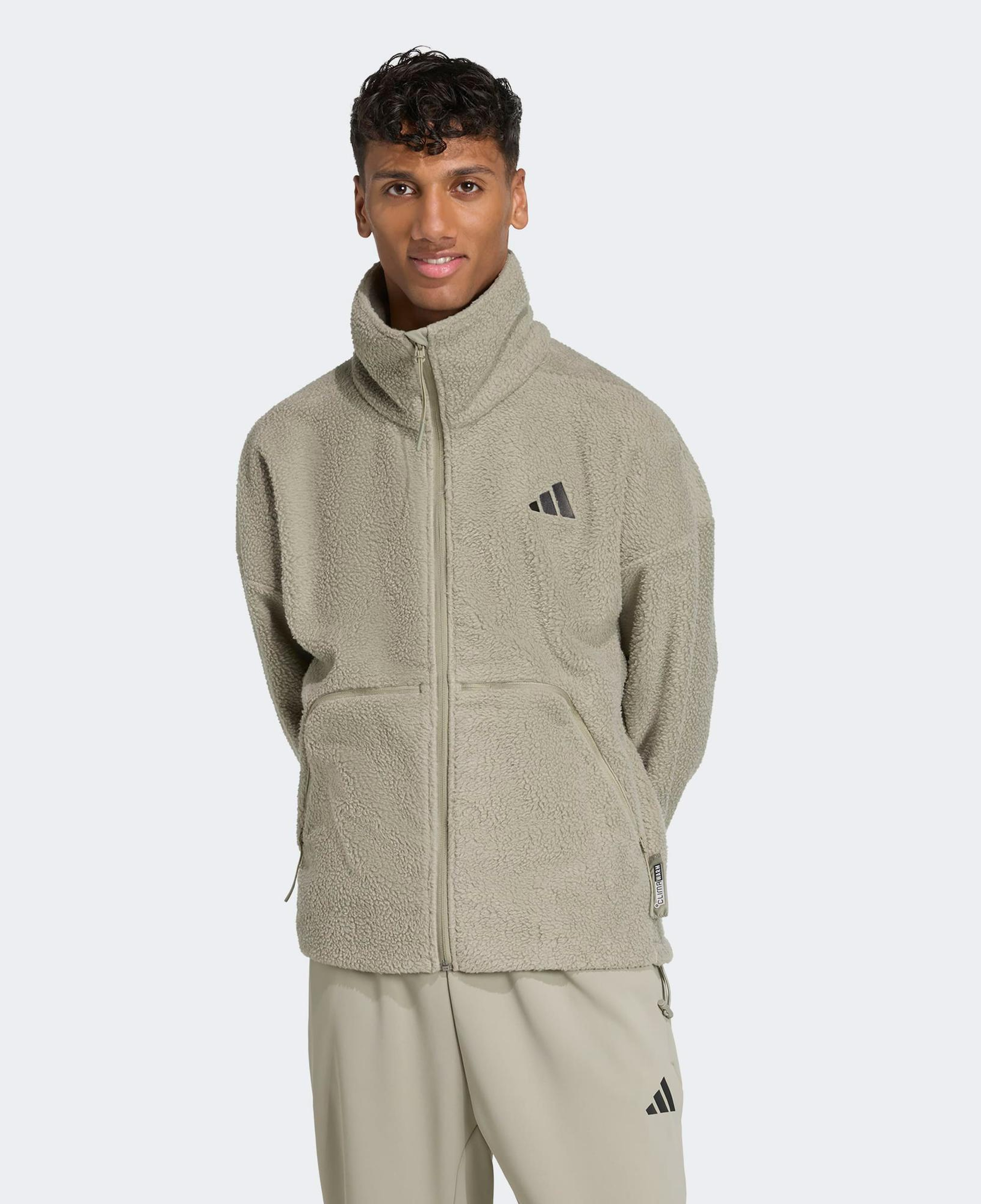adidas City Tech High Pile Fleece Full Zip Erkek Yeşil Polar