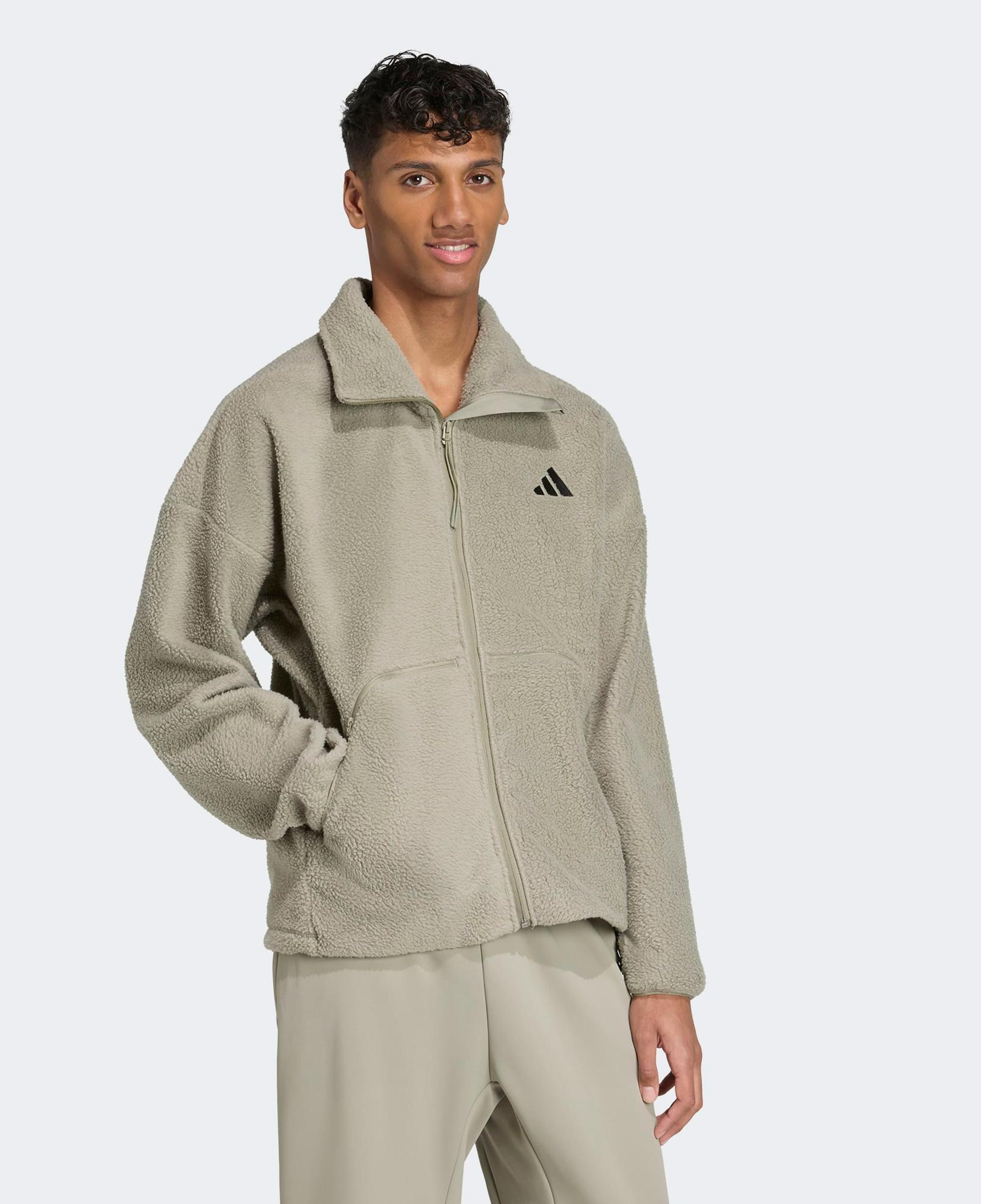 adidas City Tech High Pile Fleece Full Zip Erkek Yeşil Polar